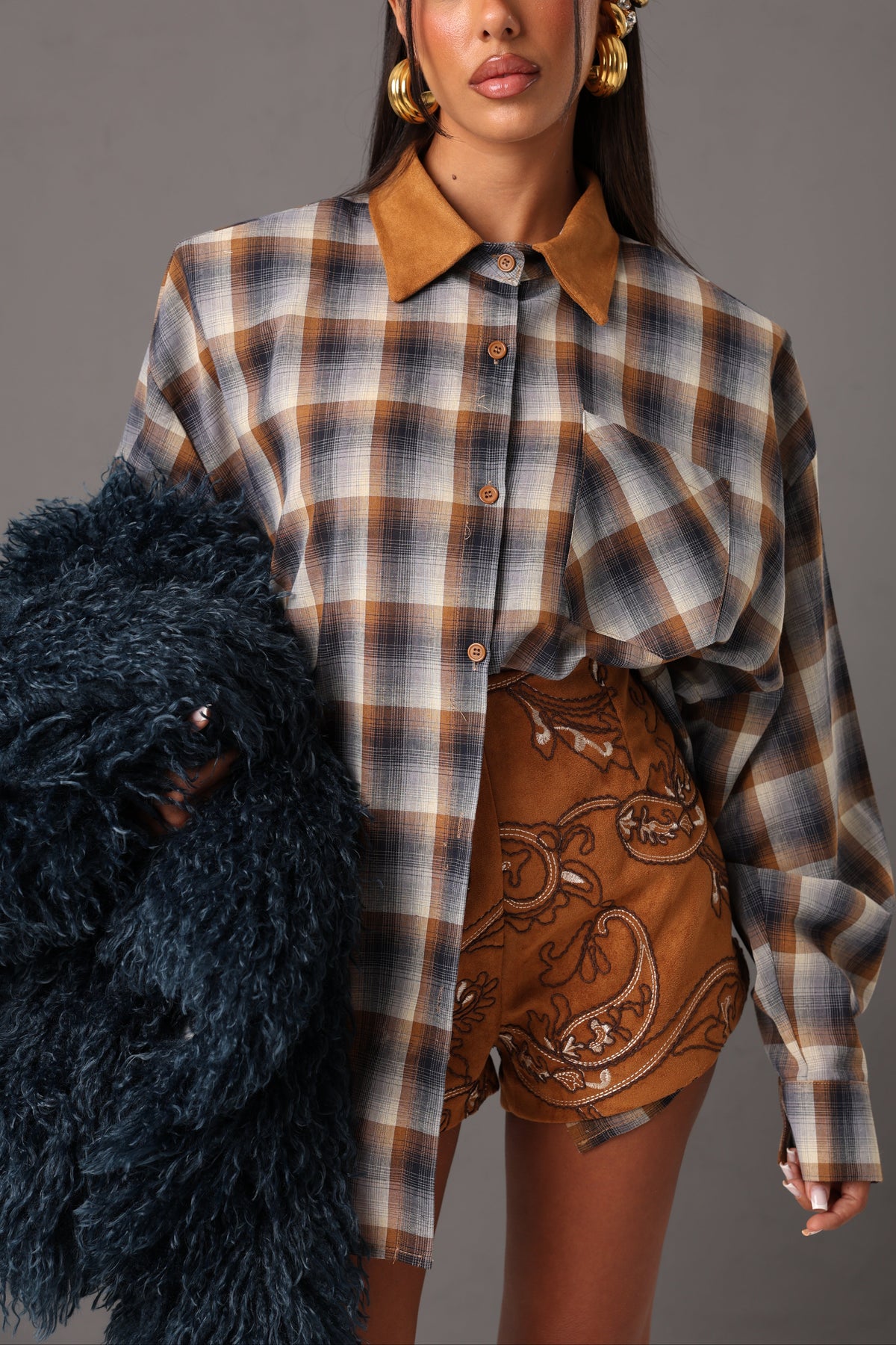 CAMICIA TARTAN BOGOTA CAMEL/BLU