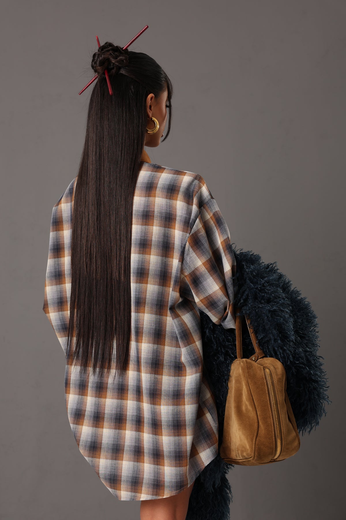 CAMICIA TARTAN BOGOTA CAMEL/BLU