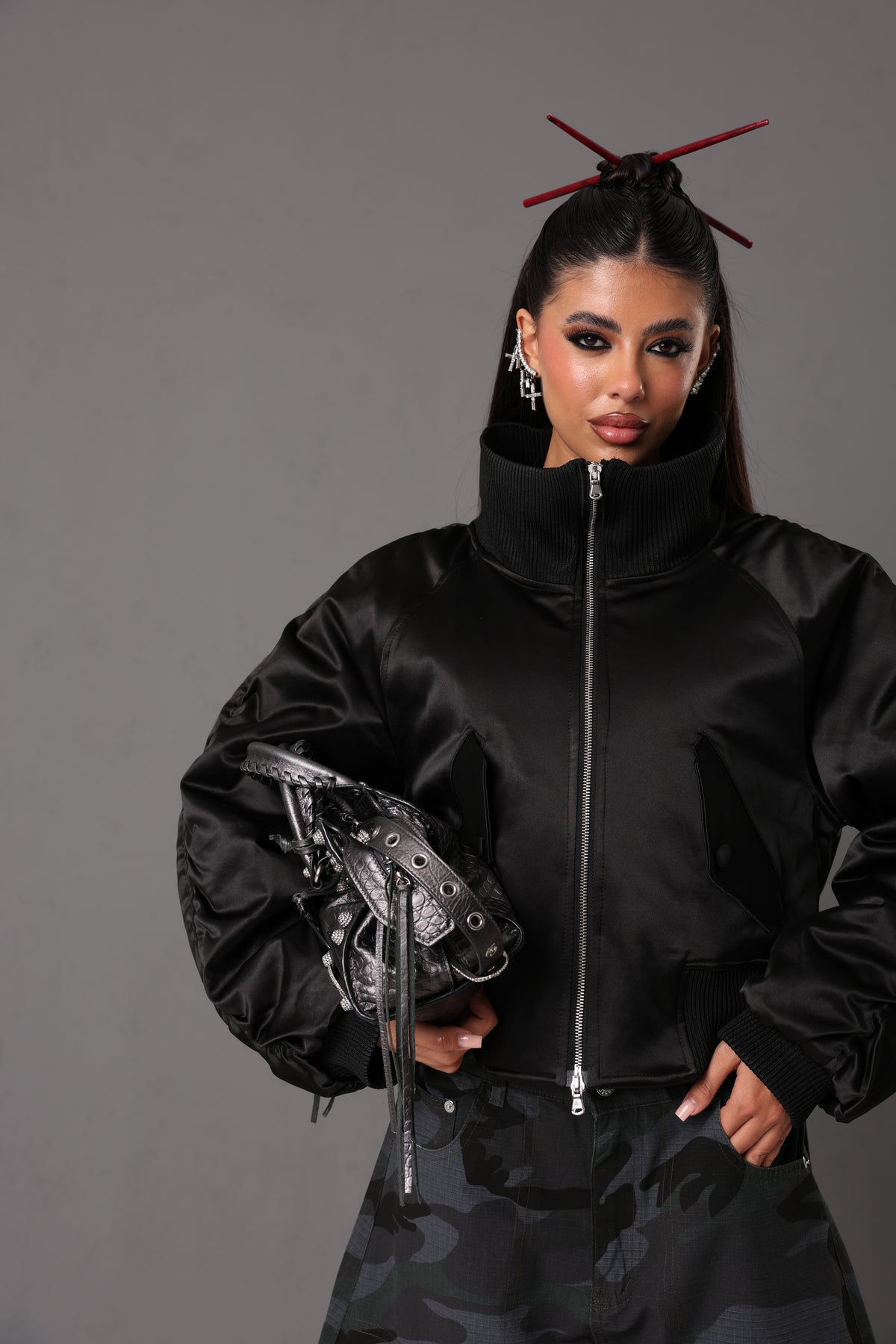 BOMBER SATINATO STEPH NERO BY LUMINA