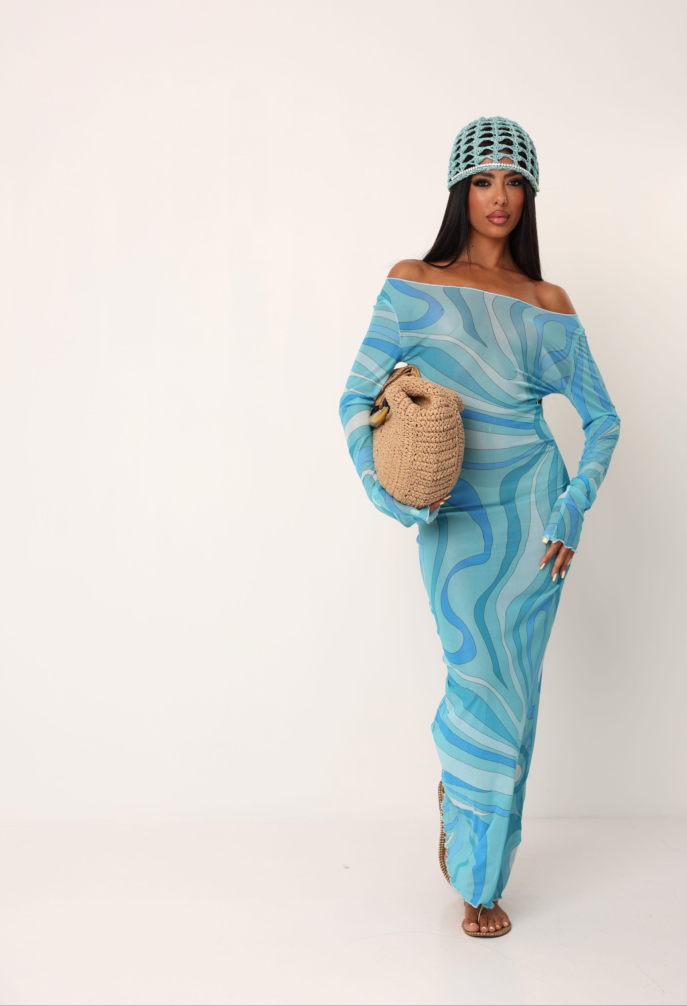VESTITO SEMITRASPARENTE MILOS AZZURRO