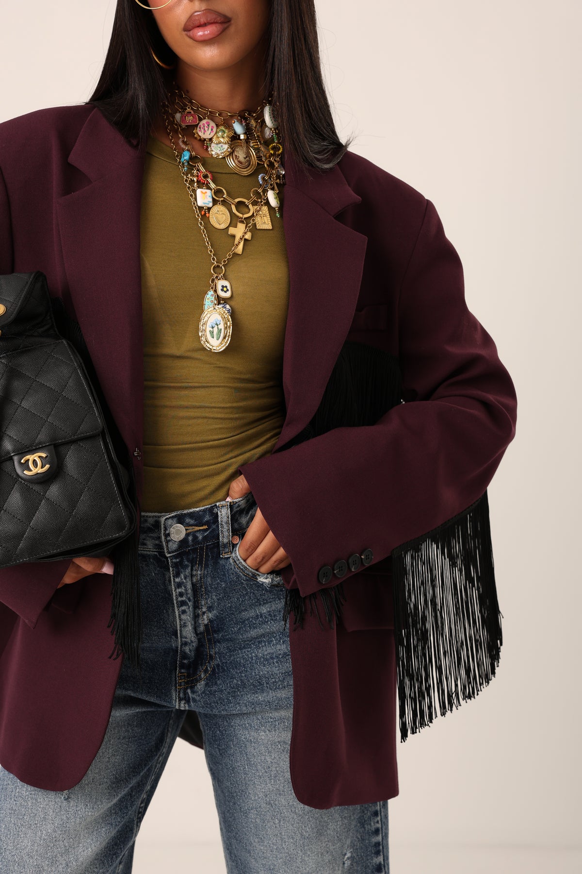 BLAZER FRANGE ELODIE BORDEAUX BY LUMINA