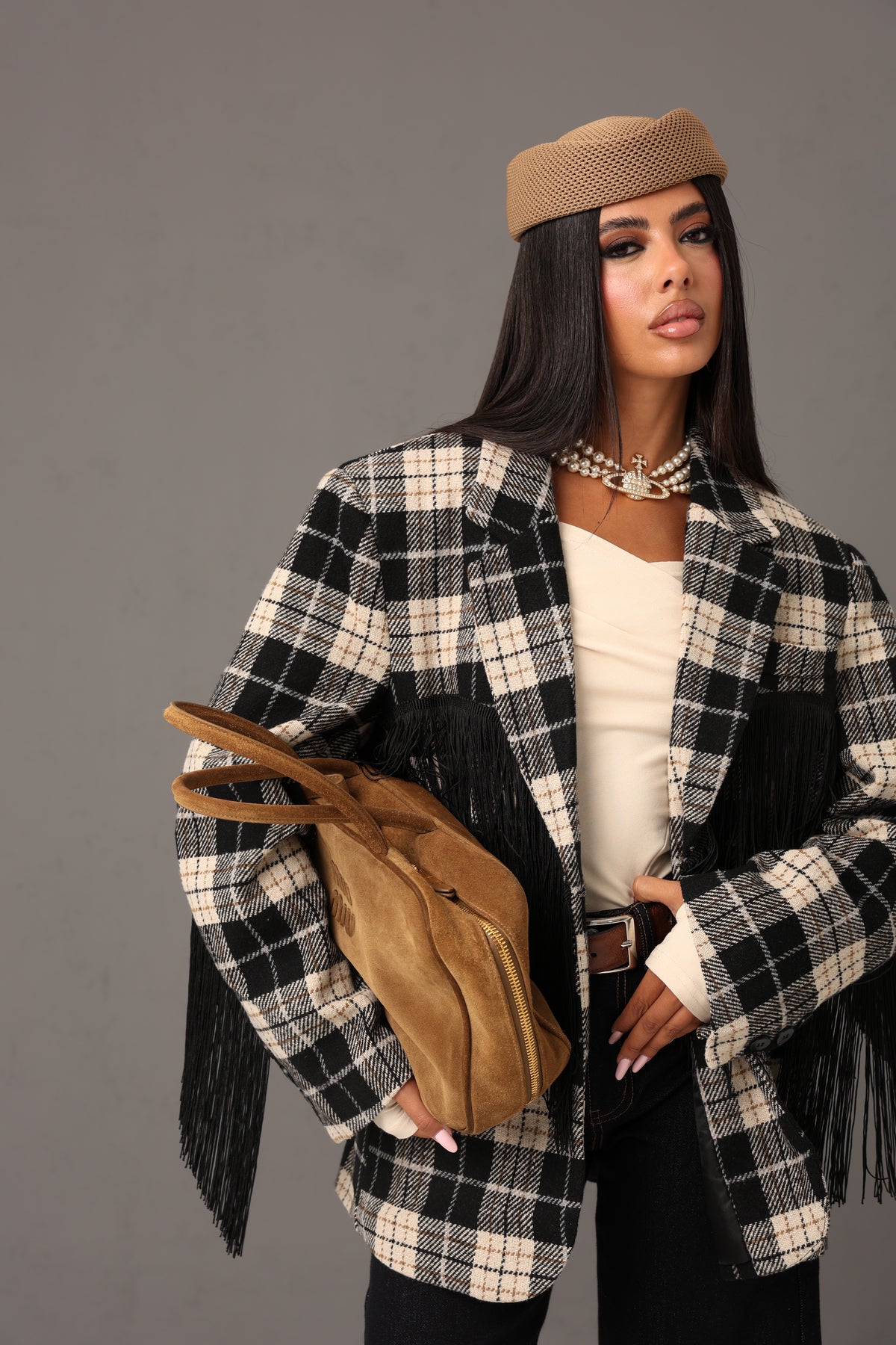 BLAZER TARTAN MAISIE NERO BY LUMINA