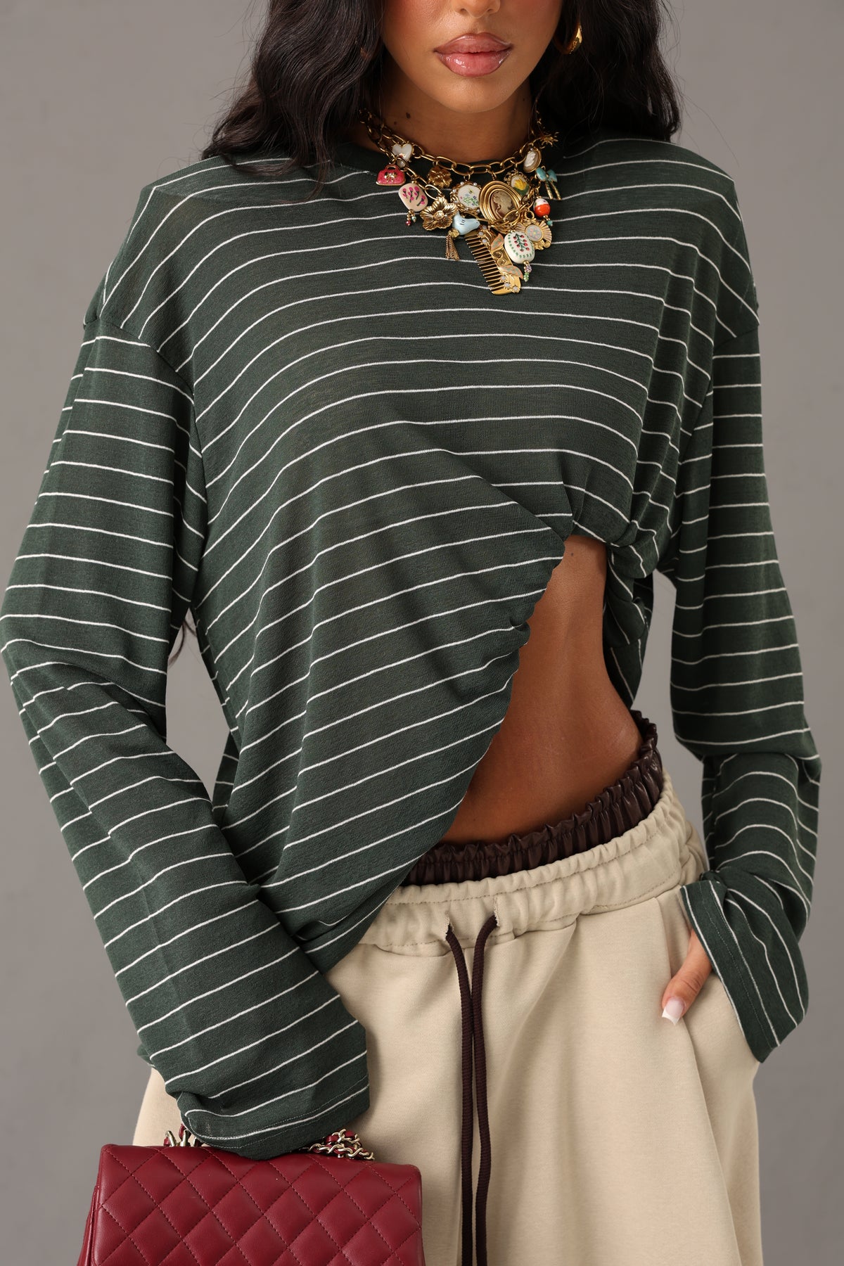 MAGLIA RIGHE JOIA VERDE 100% COTONE