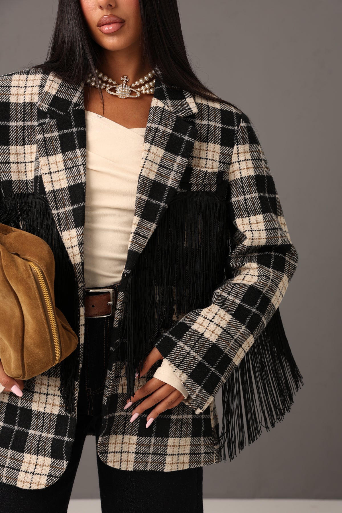 BLAZER TARTAN MAISIE NERO BY LUMINA