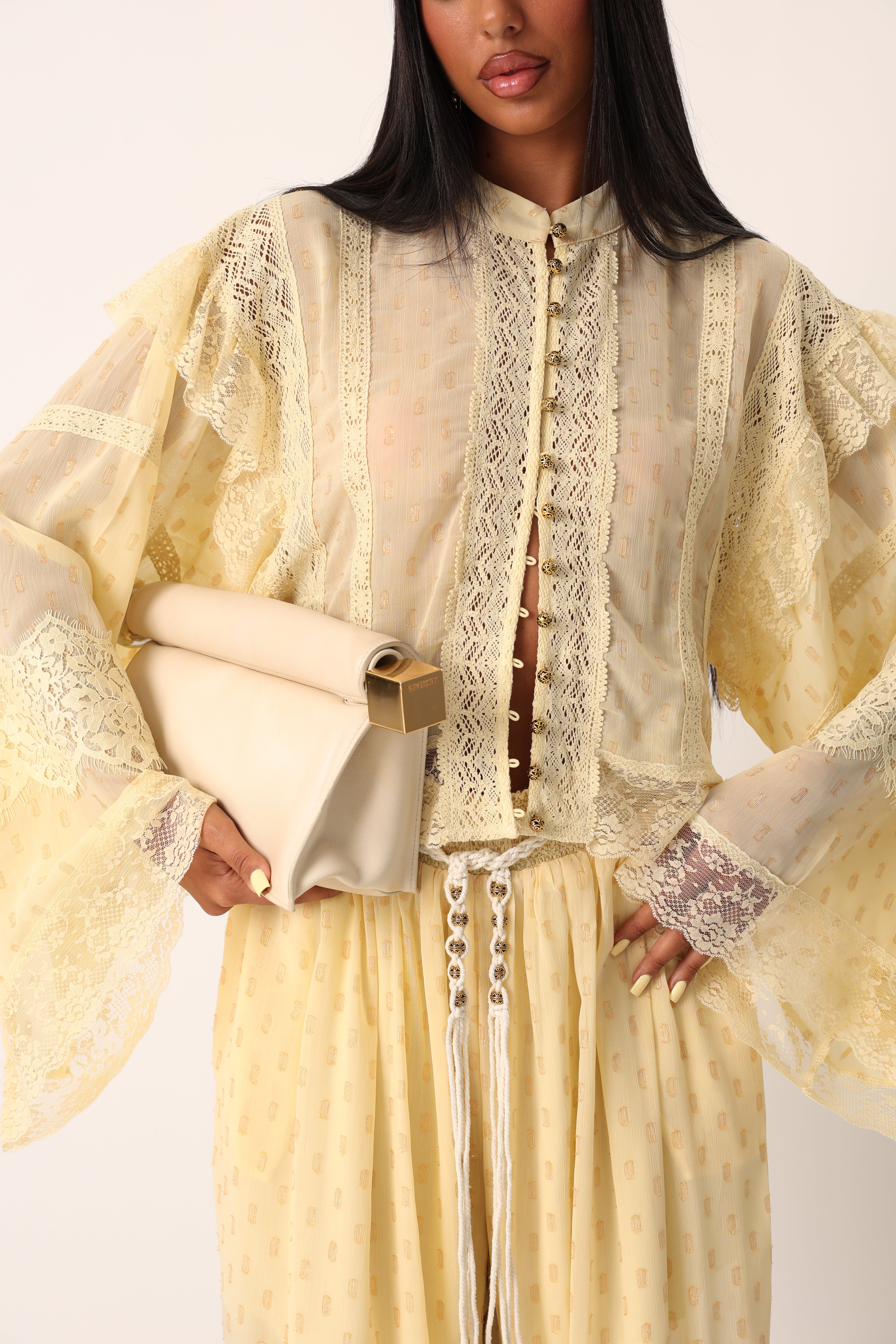 COORDINATO VELATO NADIA GIALLO INSERTI ORO