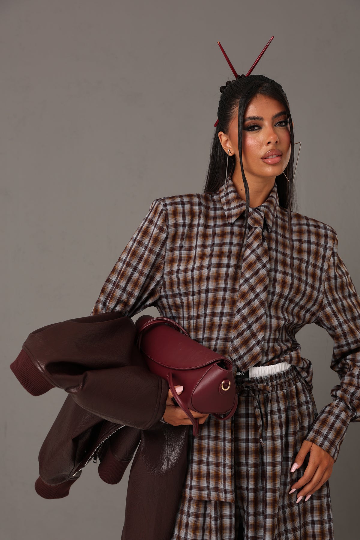 CAMICIA TARTAN MOLLY + CRAVATTA MARRONE BY LUMINA