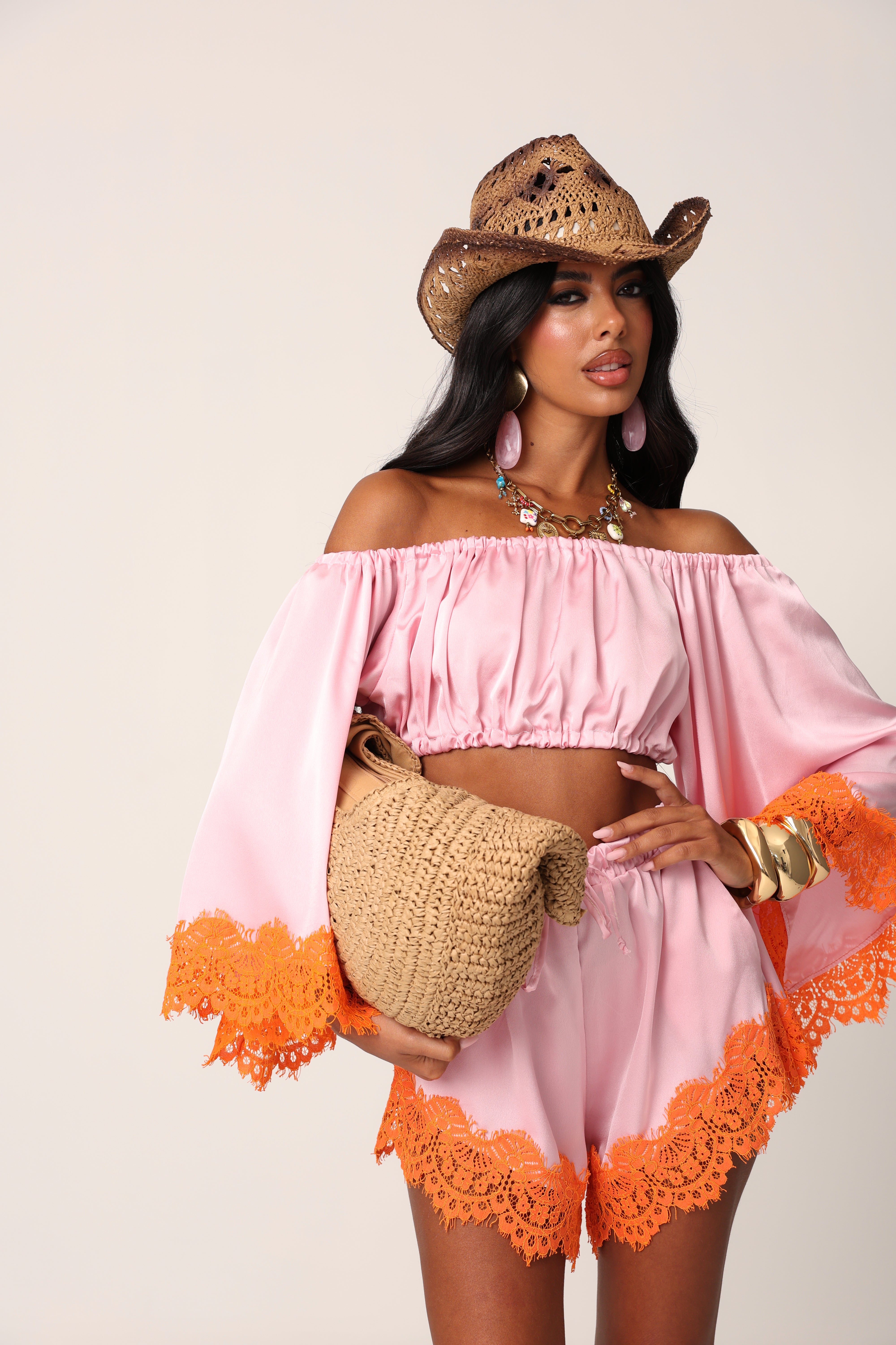 COORDINATO PIZZO DAKOTA ROSA/ARANCIO