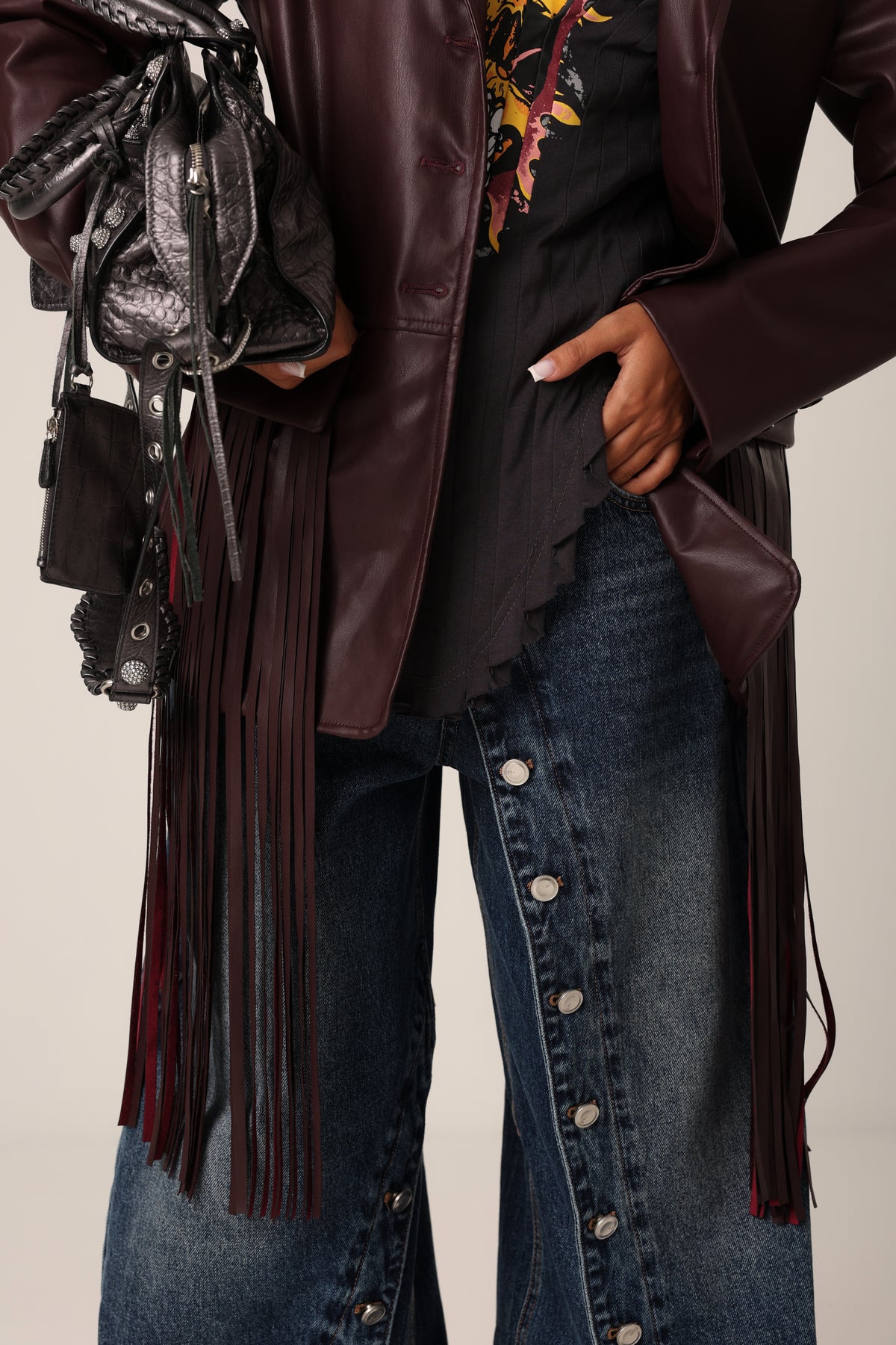 BLAZER ECOPELLE FRANGE HANNIE BORDEAUX BY LUMINA