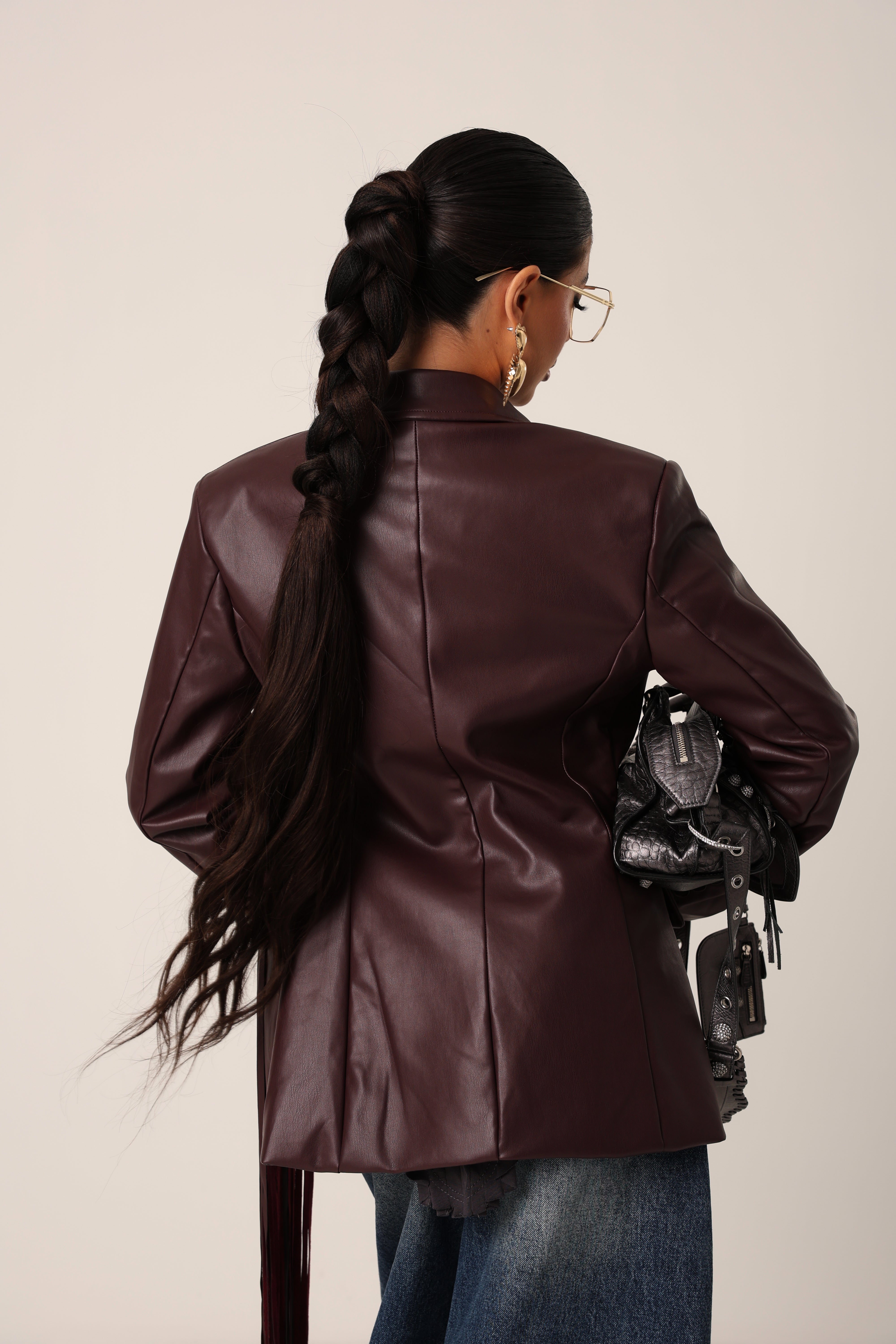 HANNIE FAUX LEATHER FRINGE BLAZER BORDEAUX BY LUMINA