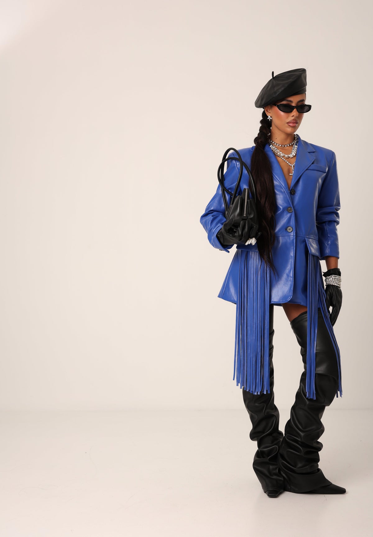 BLAZER ECOPELLE FRANGE HANNIE BLU ROYAL BY LUMINA