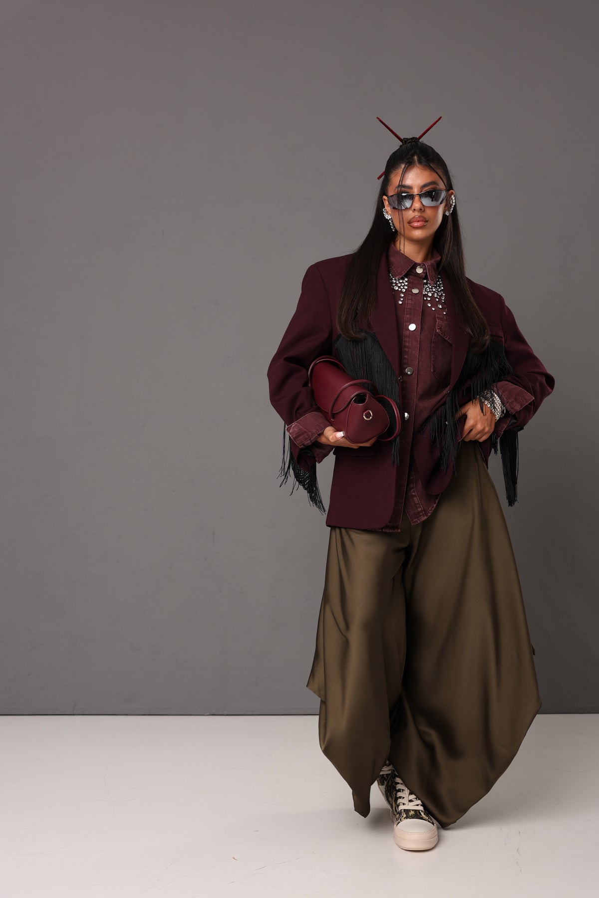 PANTALONI EFFETTO SETA ALESSANDRA VERDE MILITARE