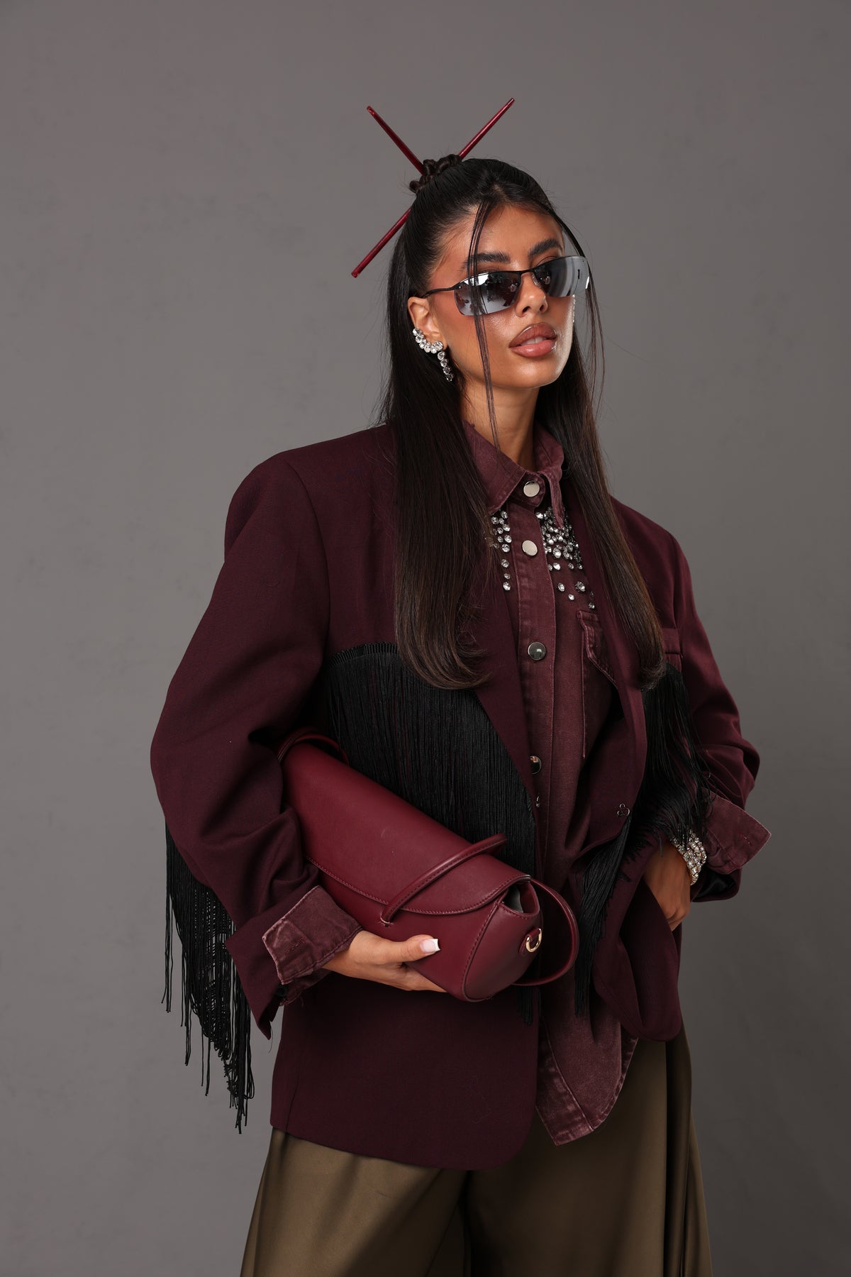 BLAZER FRANGE ELODIE BORDEAUX BY LUMINA