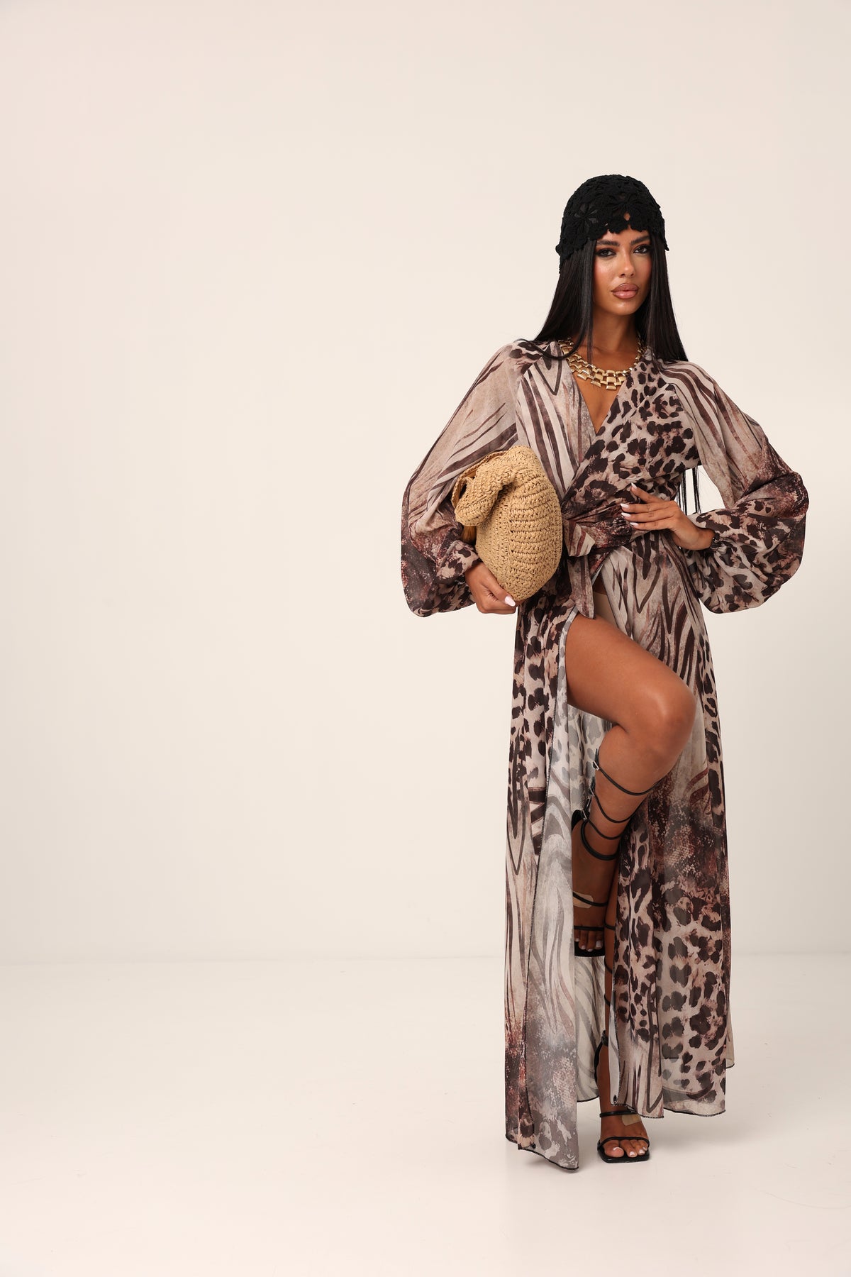 VESTITO ANIMALIER AMIRAH MARRONE