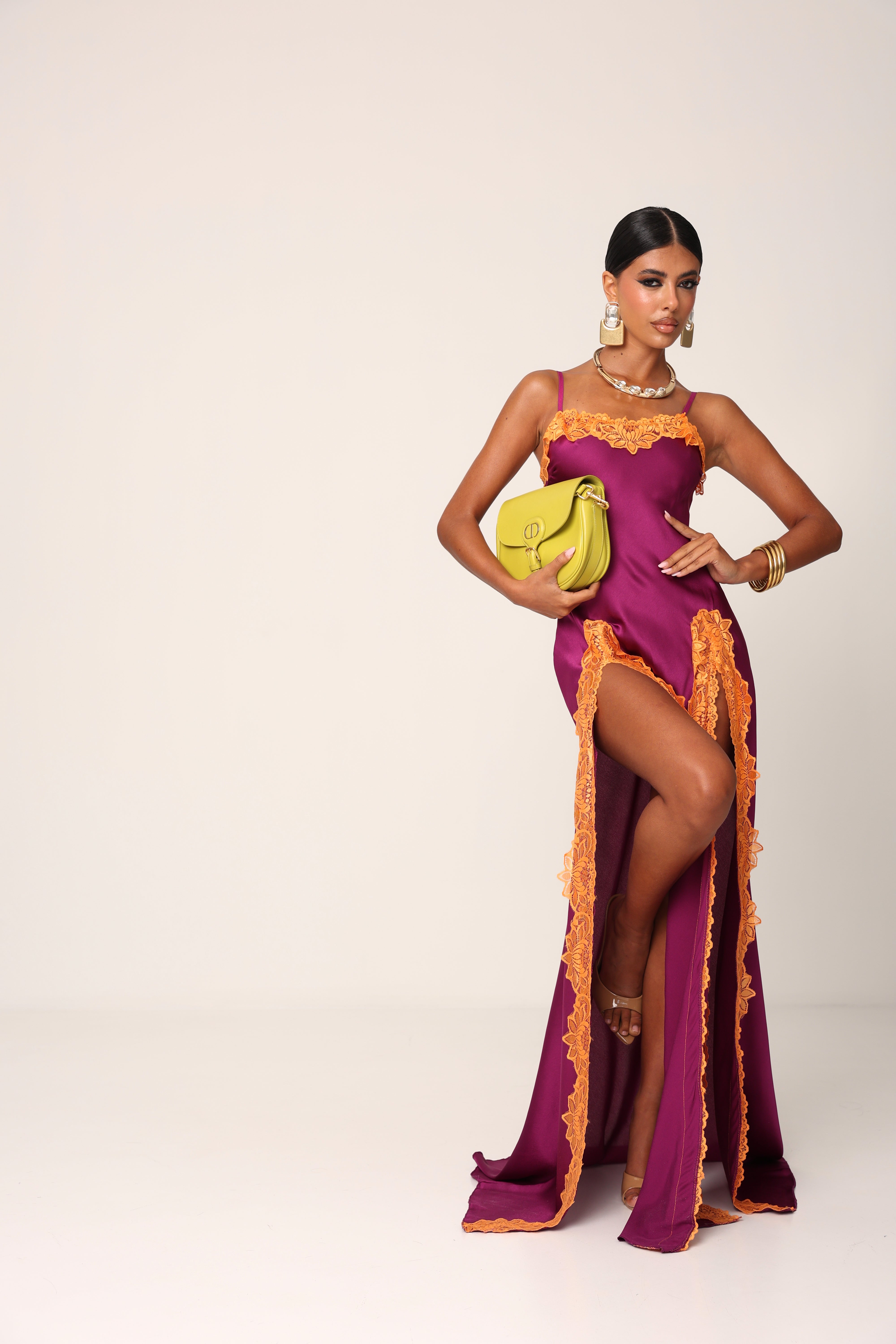 VESTITO PIZZO GILLIE MAGENTA/ARANCIO