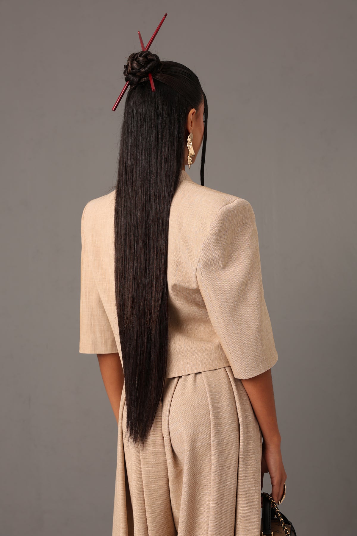 BLAZER CROP SPALLINE SERIOUS BEIGE BY MARZIA MANGO