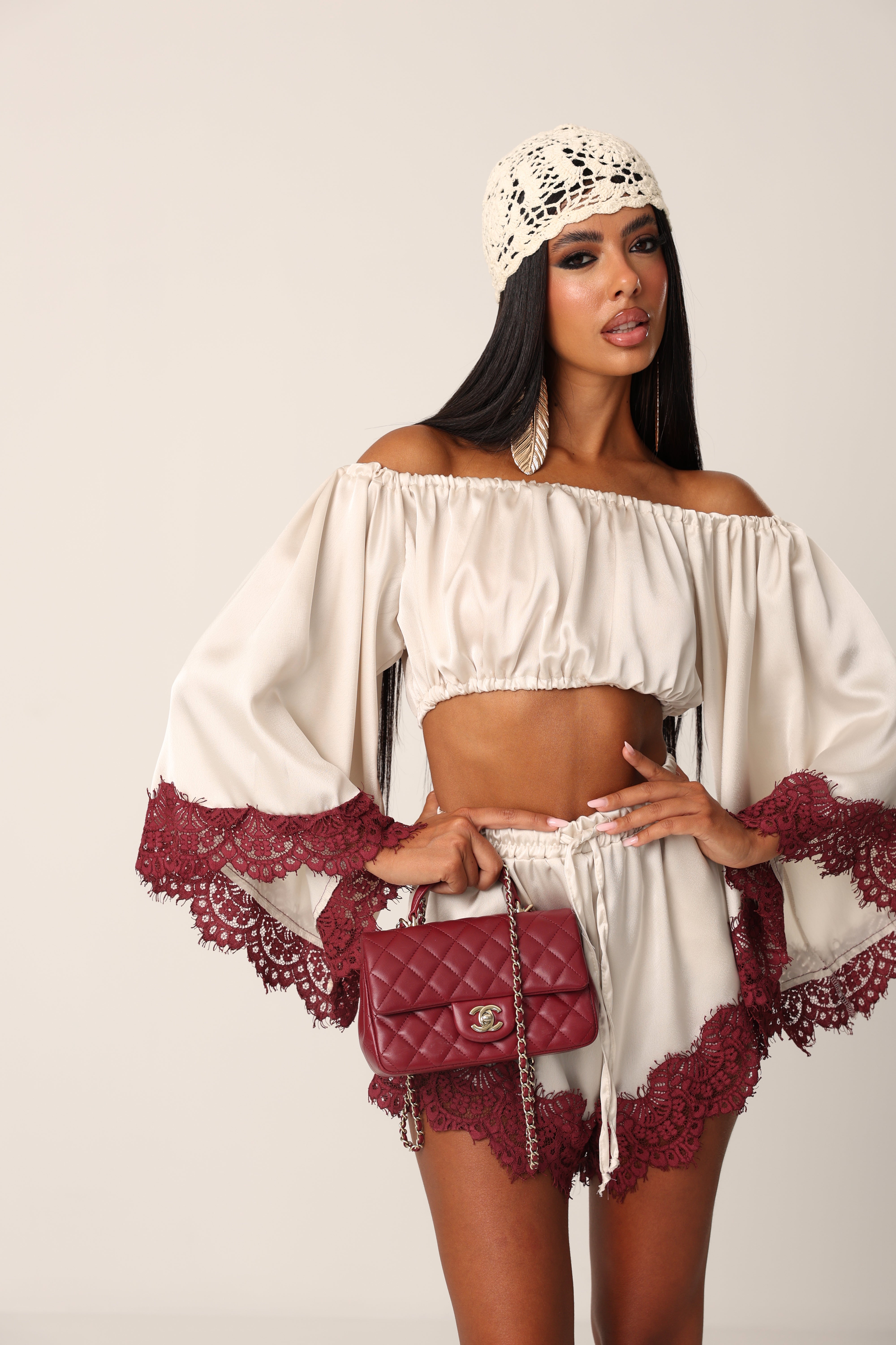 COORDINATO PIZZO DAKOTA AVORIO/BORDEAUX