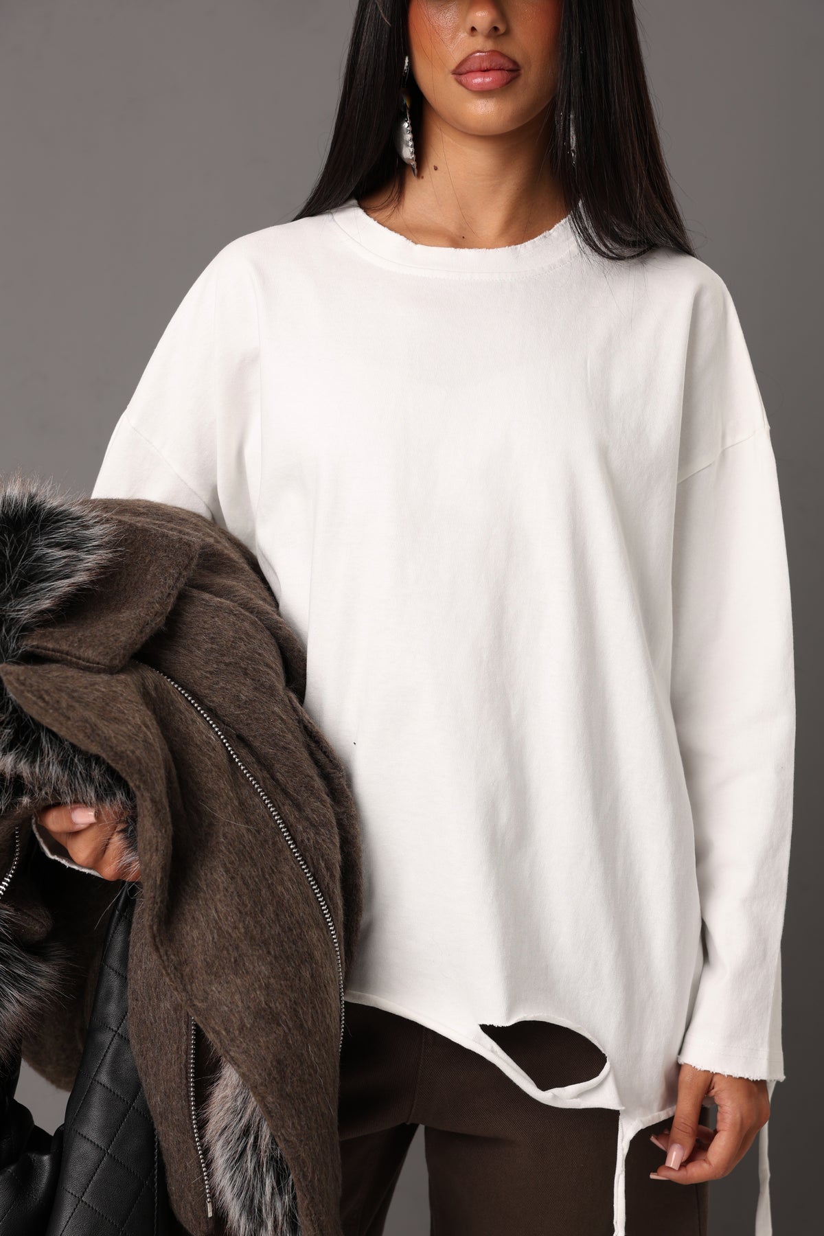 MAGLIA MANICHE LUNGHE CLARISSA BIANCA 100% COTONE