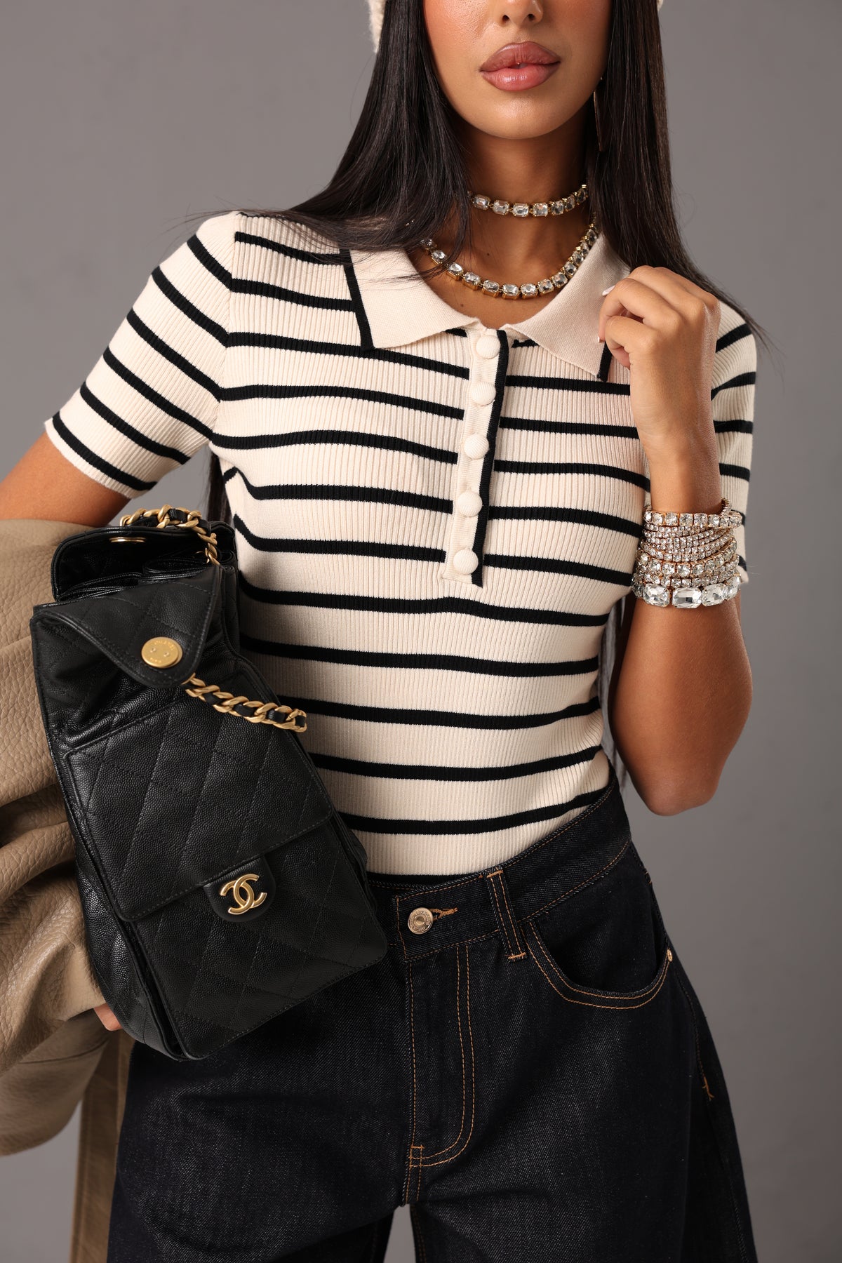 BODY POLO RIGHE ZARA CREMA/NERO
