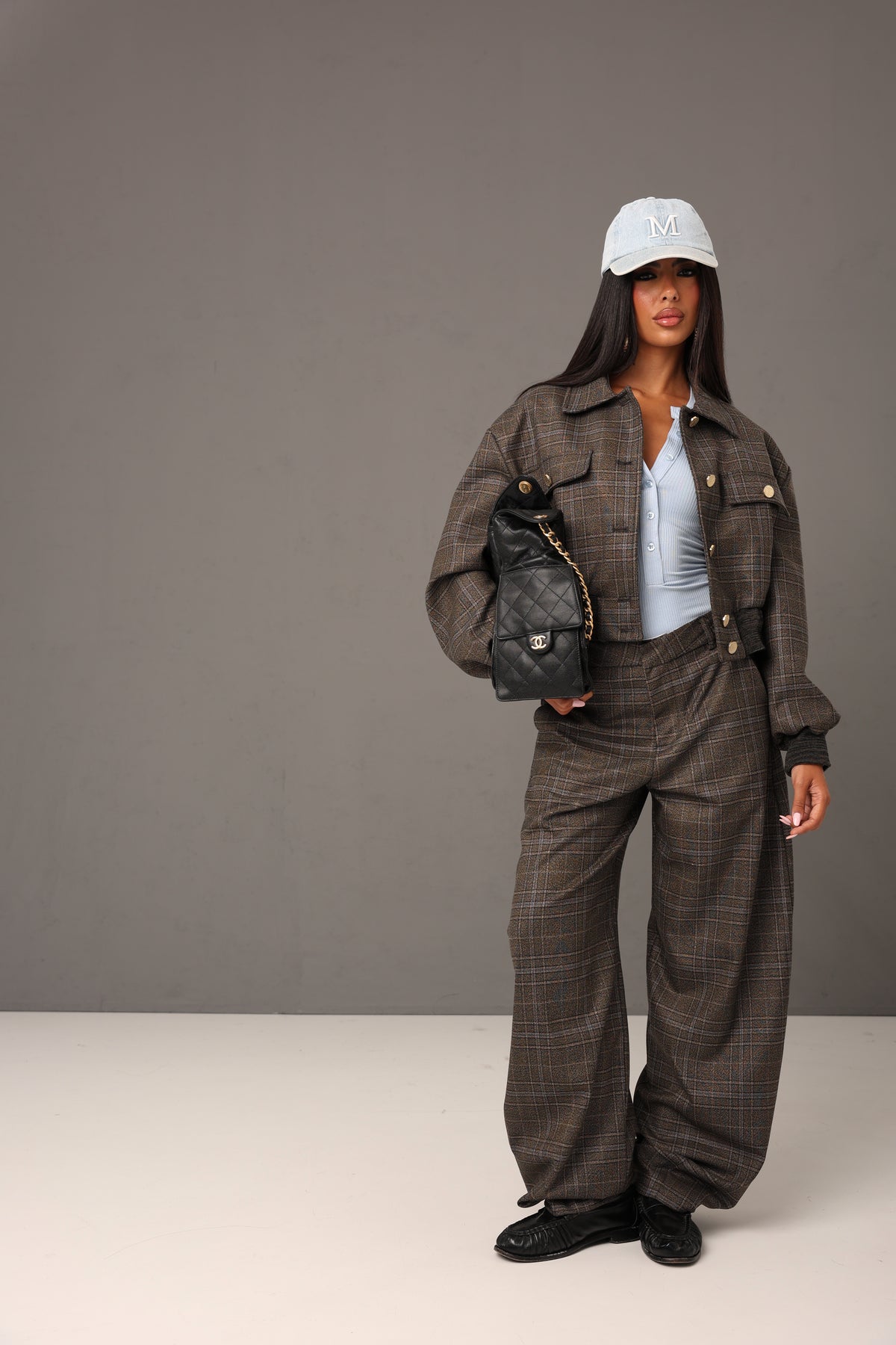PANTALONI QUADRI LIV TAUPE BY LUMINA