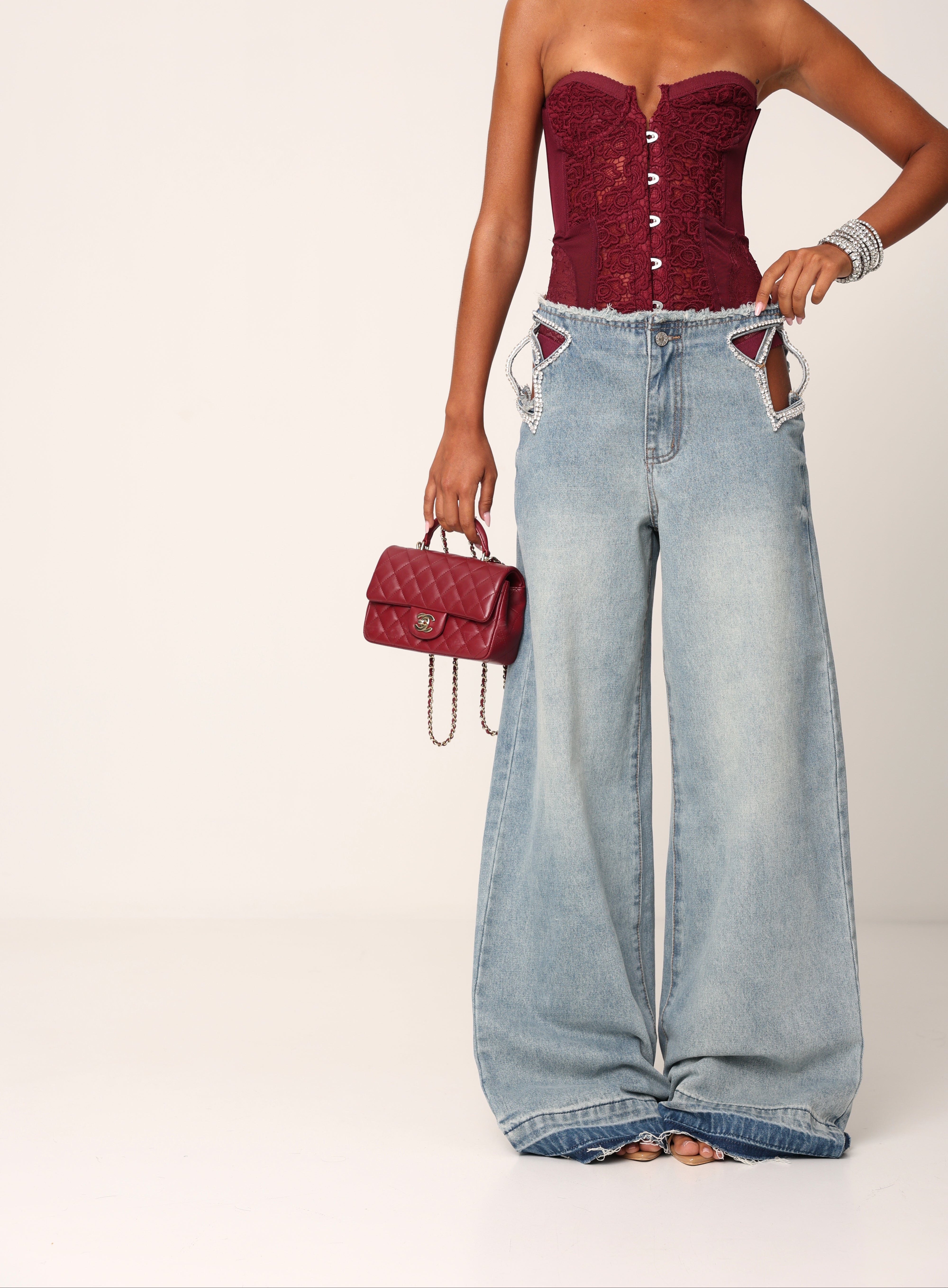 JEANS STRASS VIRAL DENIM CHIARO