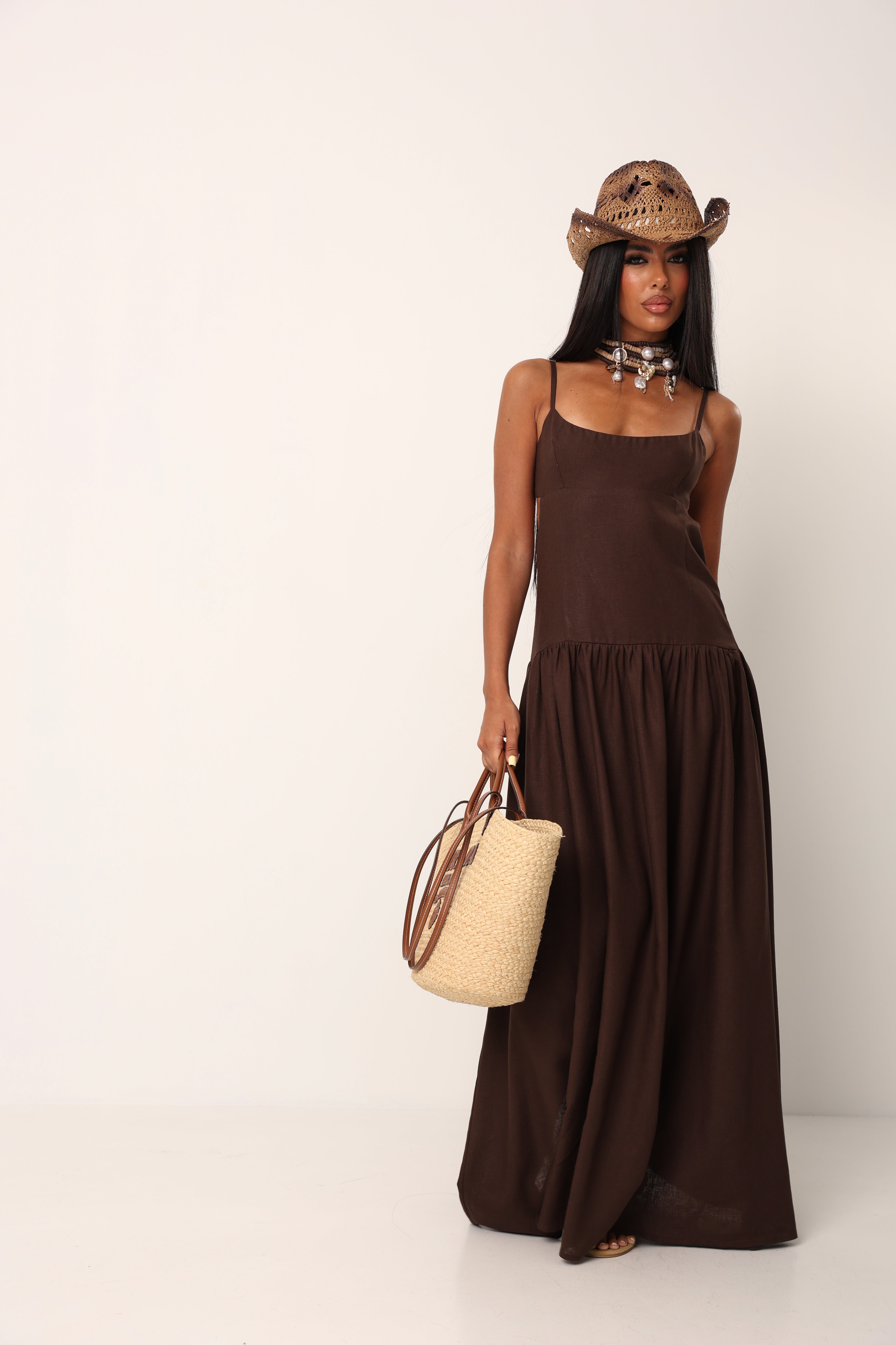 VESTITO LINO HADID MARRONE