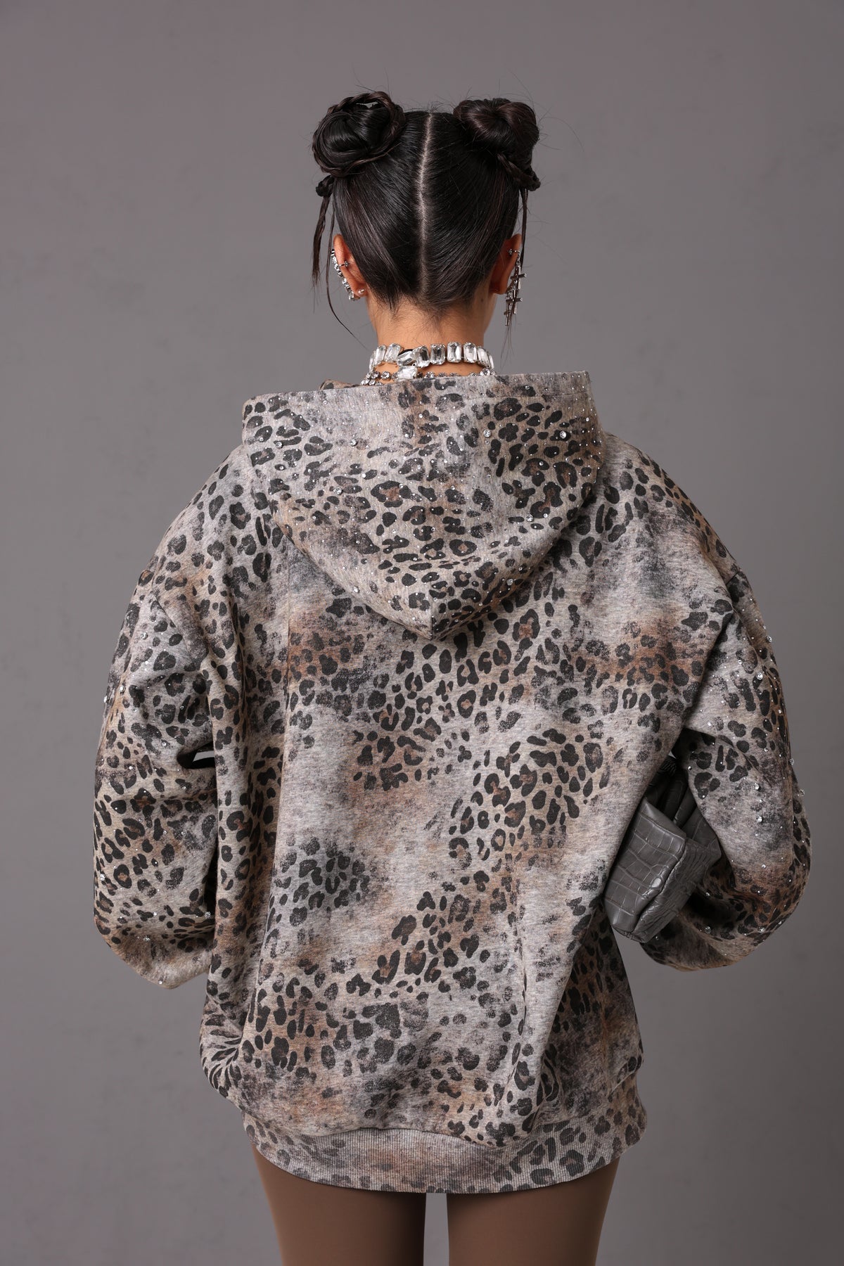 FELPA STRASS ANIMALIER YVONNE GRIGIA