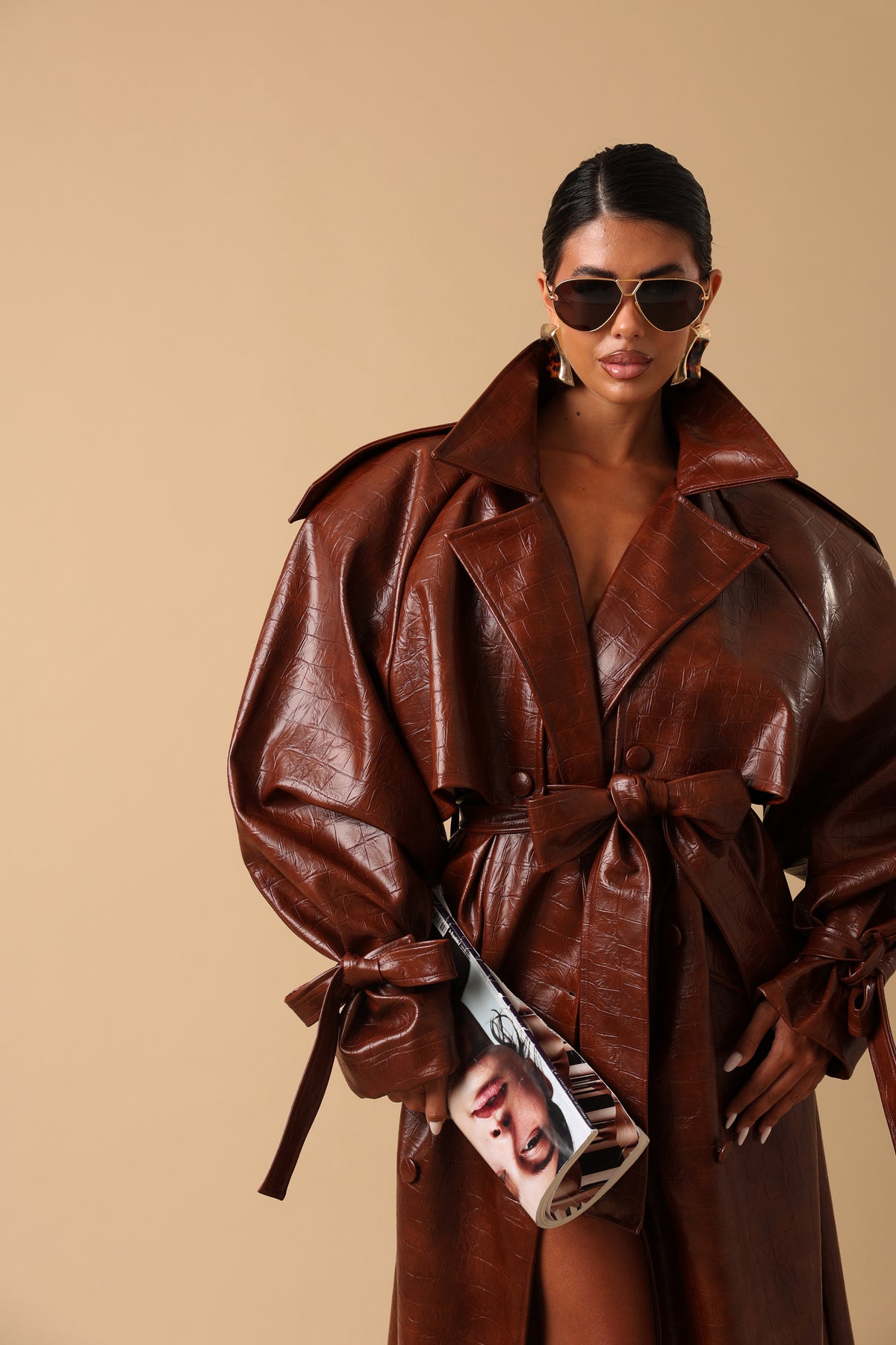 TRENCH ECOPELLE CROCODILE TEILOR CIOCCOLATO BY MARZIA MANGO
