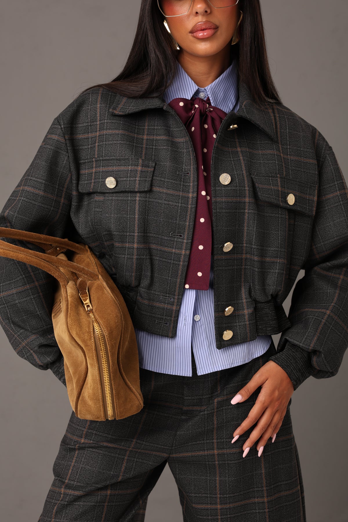 BOMBER QUADRI LILA GRIGIO BY LUMINA