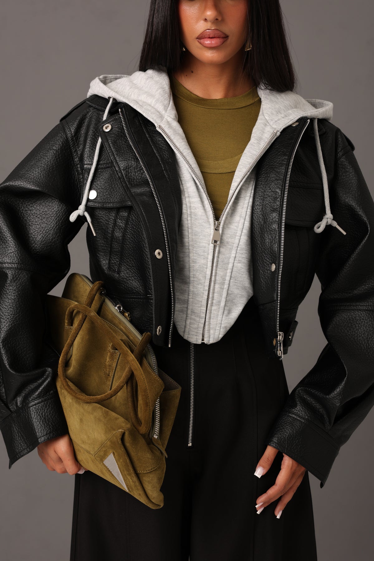 BOMBER ECOPELLE CAPPUCCIO PEAF GRIGIO