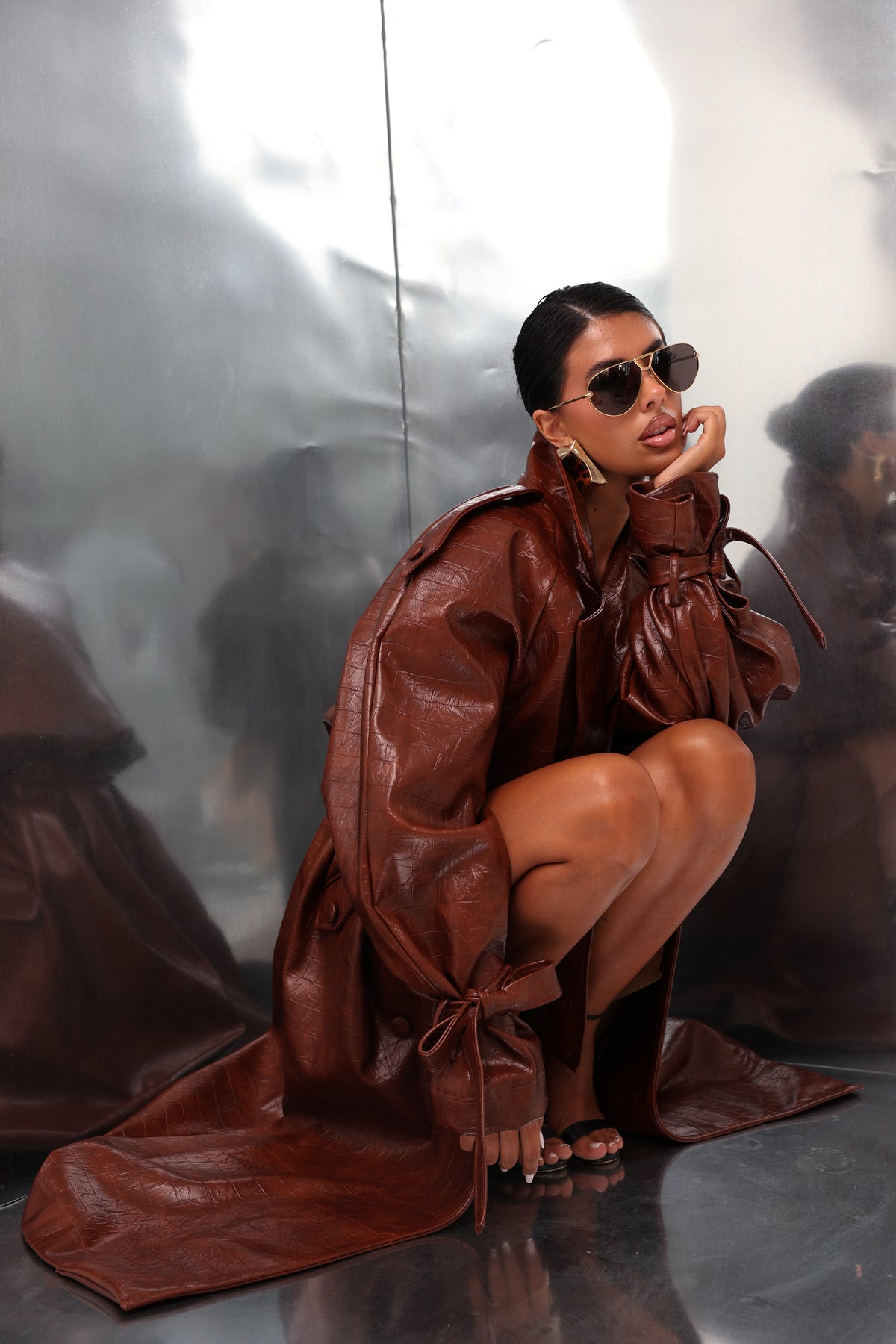 TRENCH ECOPELLE CROCODILE TEILOR CIOCCOLATO BY MARZIA MANGO