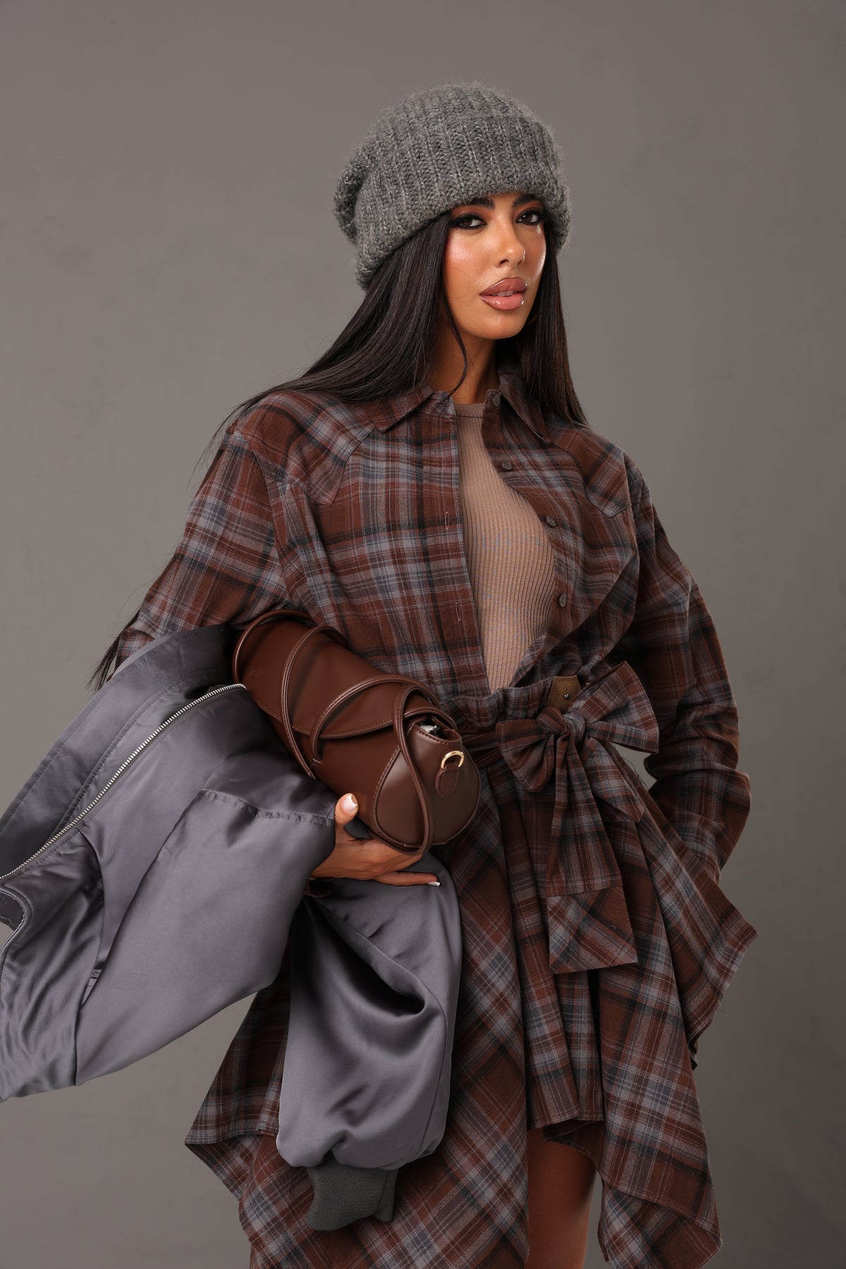 CAMICIA TARTAN ANDORRA MARRONE 100% COTONE