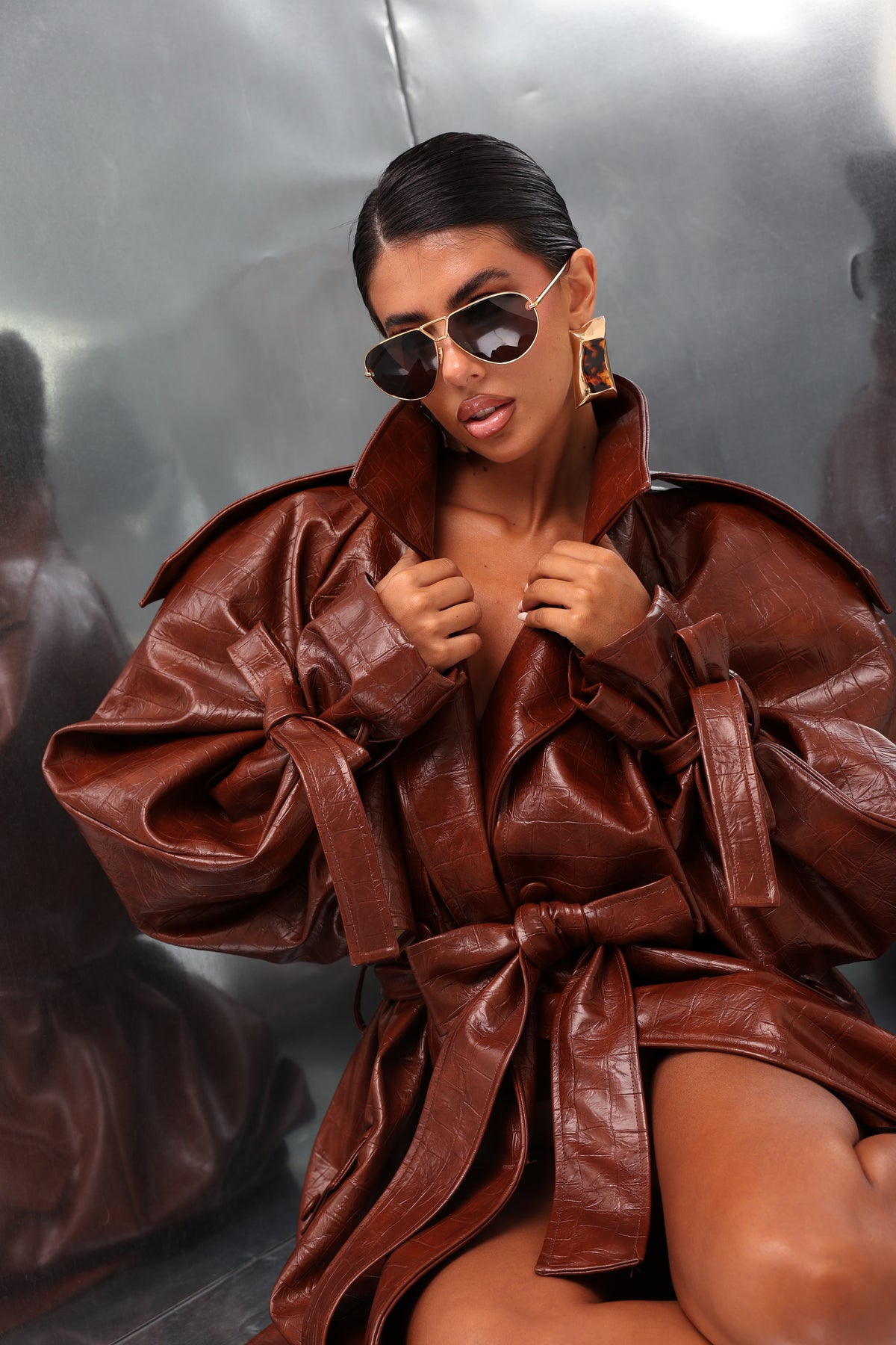 TRENCH ECOPELLE CROCODILE TEILOR CIOCCOLATO BY MARZIA MANGO