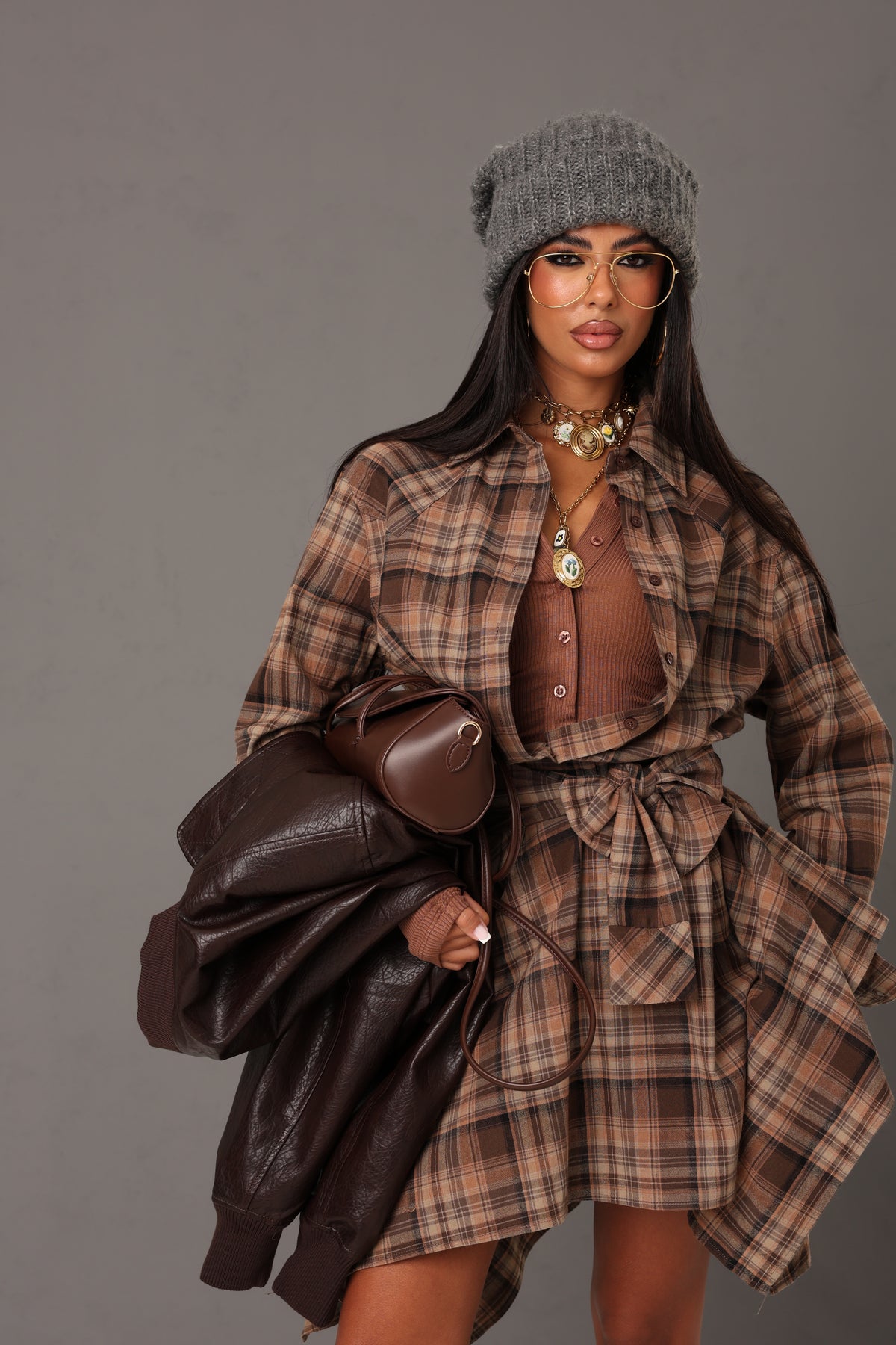 CAMICIA TARTAN ANDORRA BEIGE 100% COTONE
