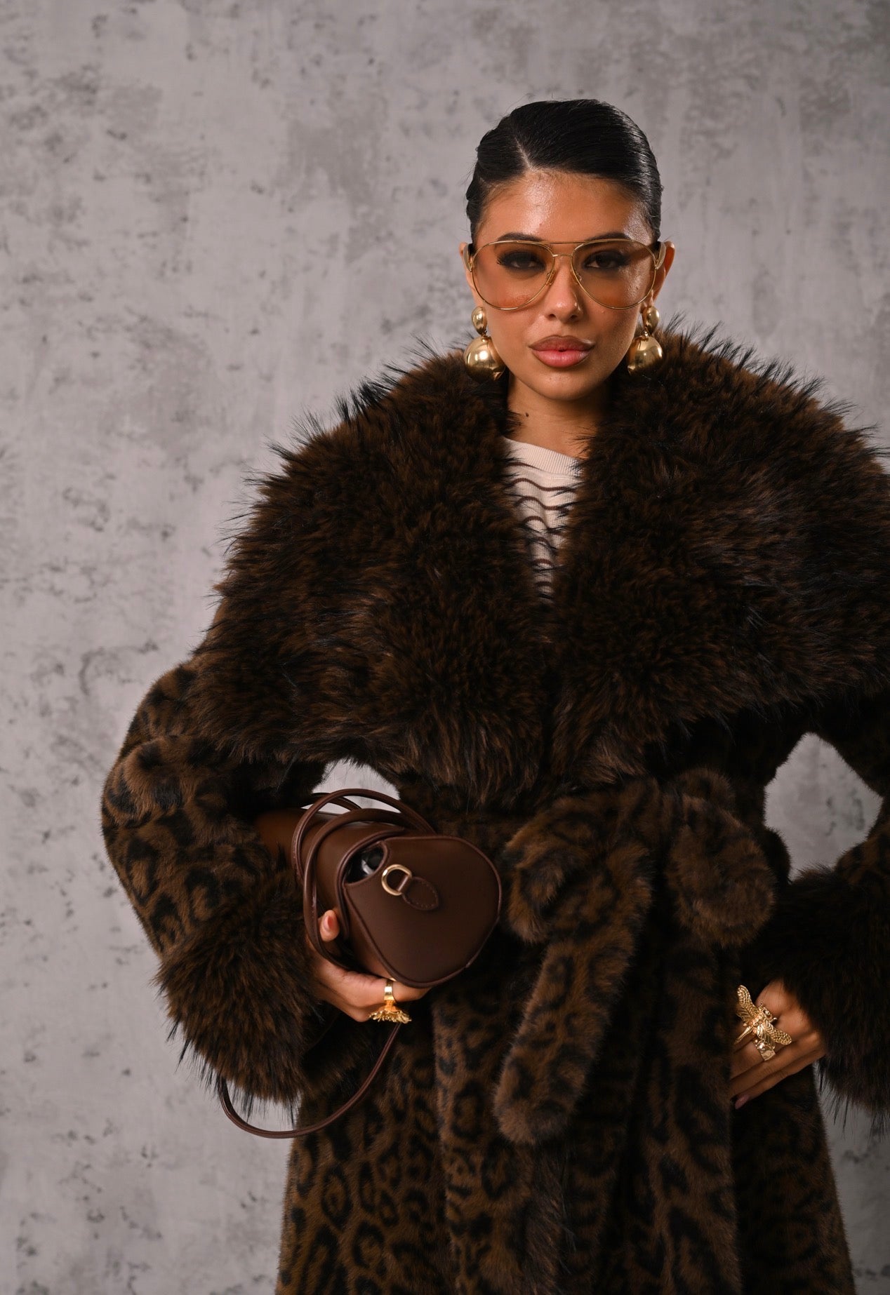 ECO PELLICCIA LEOPARDATA DANIELA MARRONE/NERO