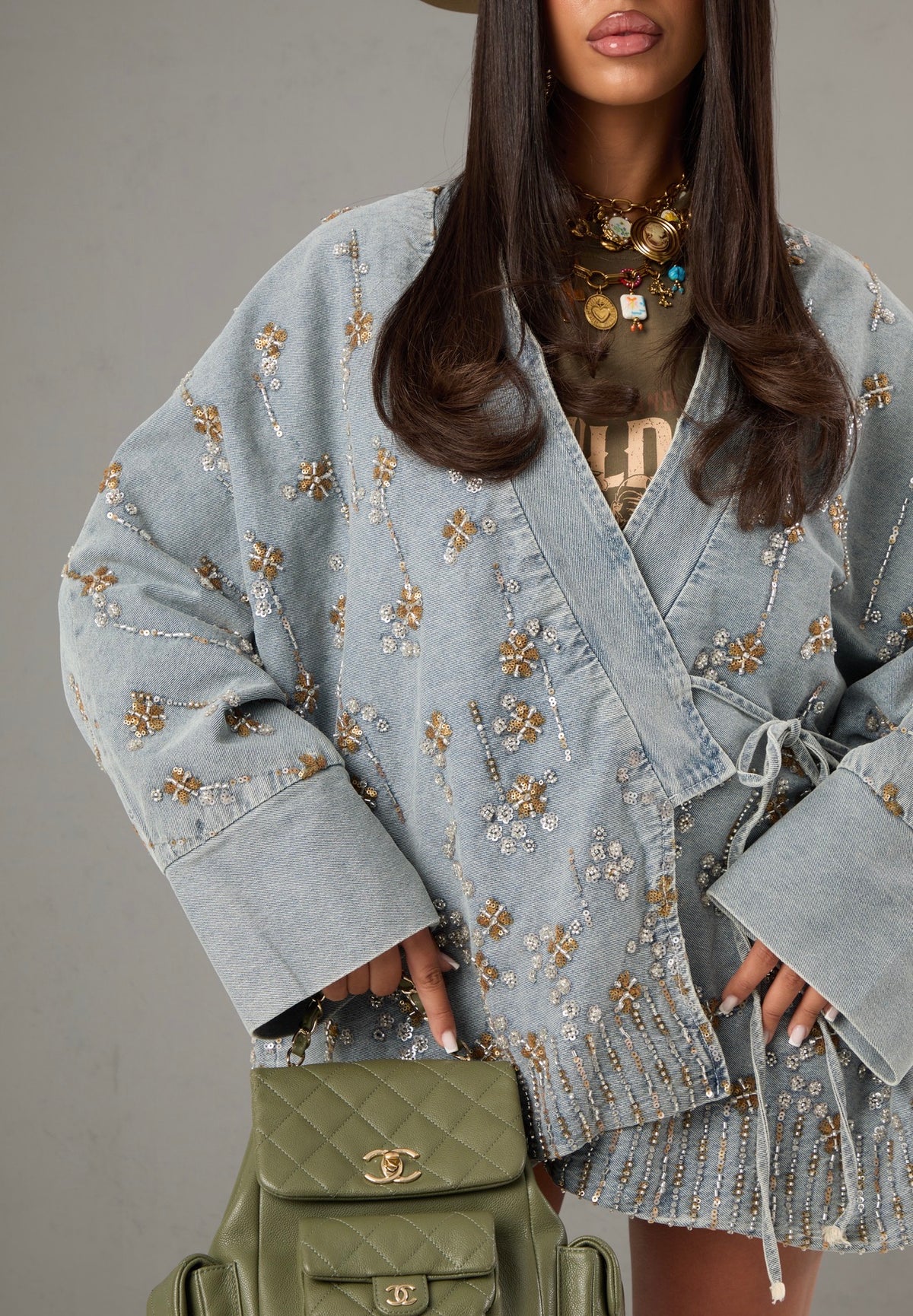 GIACCA PAILLETTES FEDRA DENIM CHIARO