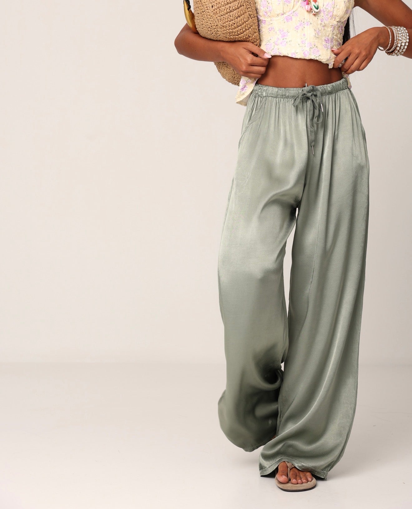 PANTALONI EFFETTO SETA RIO SALVIA