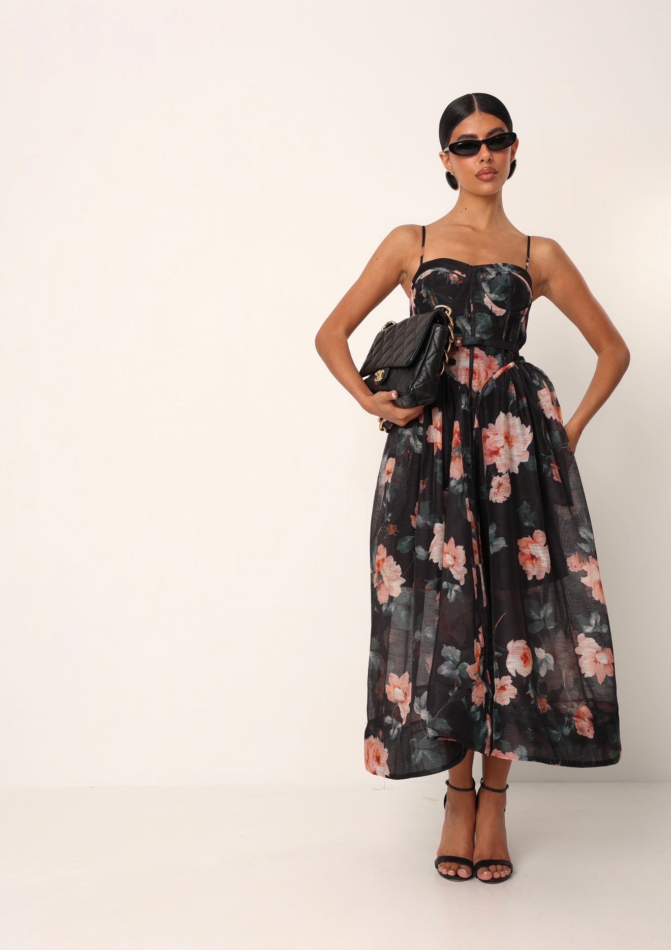 VESTITO FIORATO CALLUM NERO