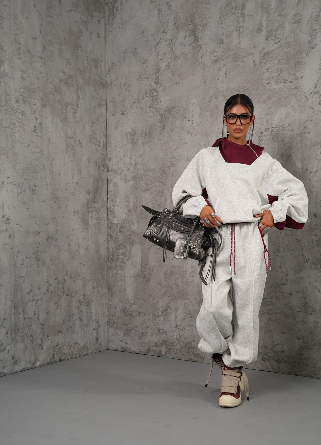 COORDINATO LISBONA GRIGIO/BORDEAUX