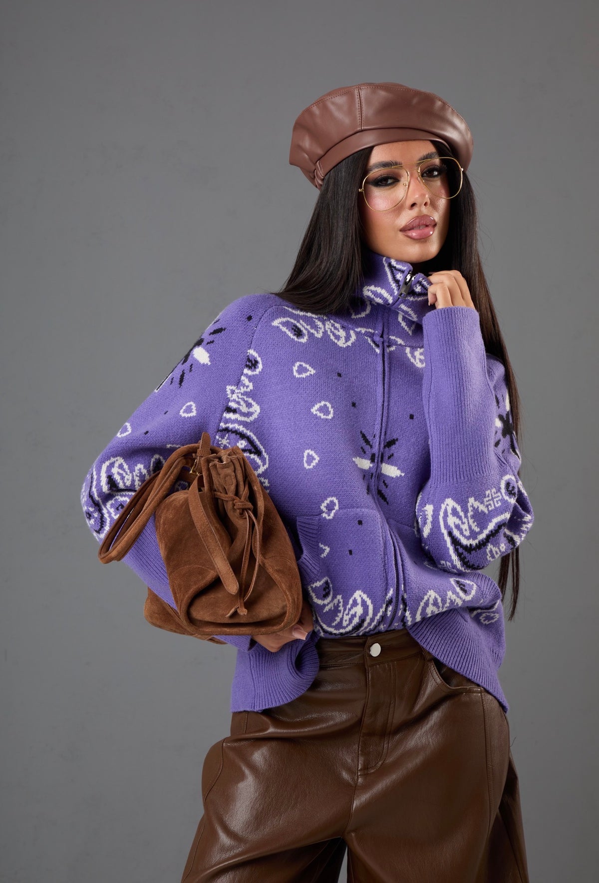CARDIGAN COLLO ALTO PAISLEY DIANNE VIOLA