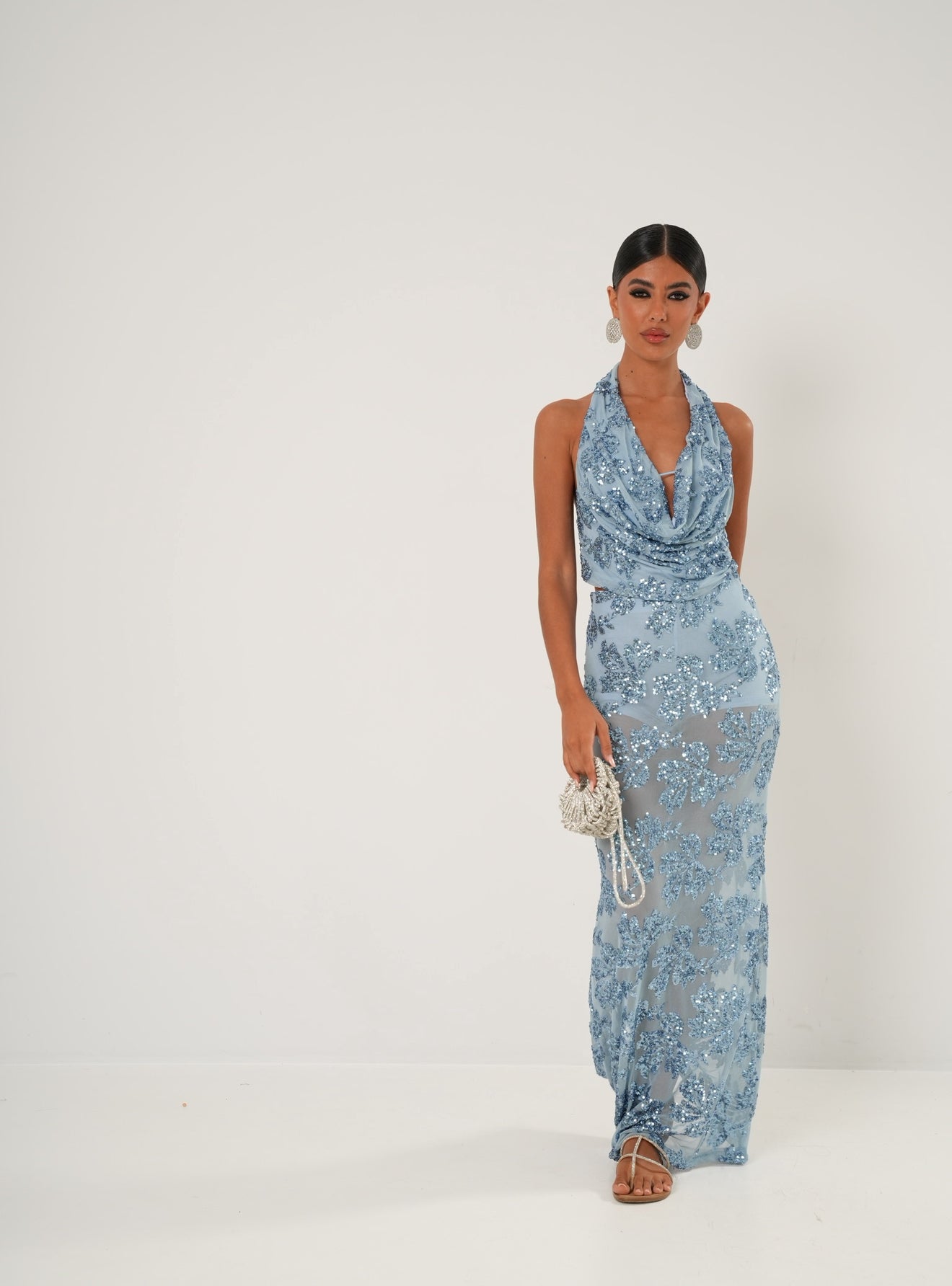 Top paillettes Formentera azzurro