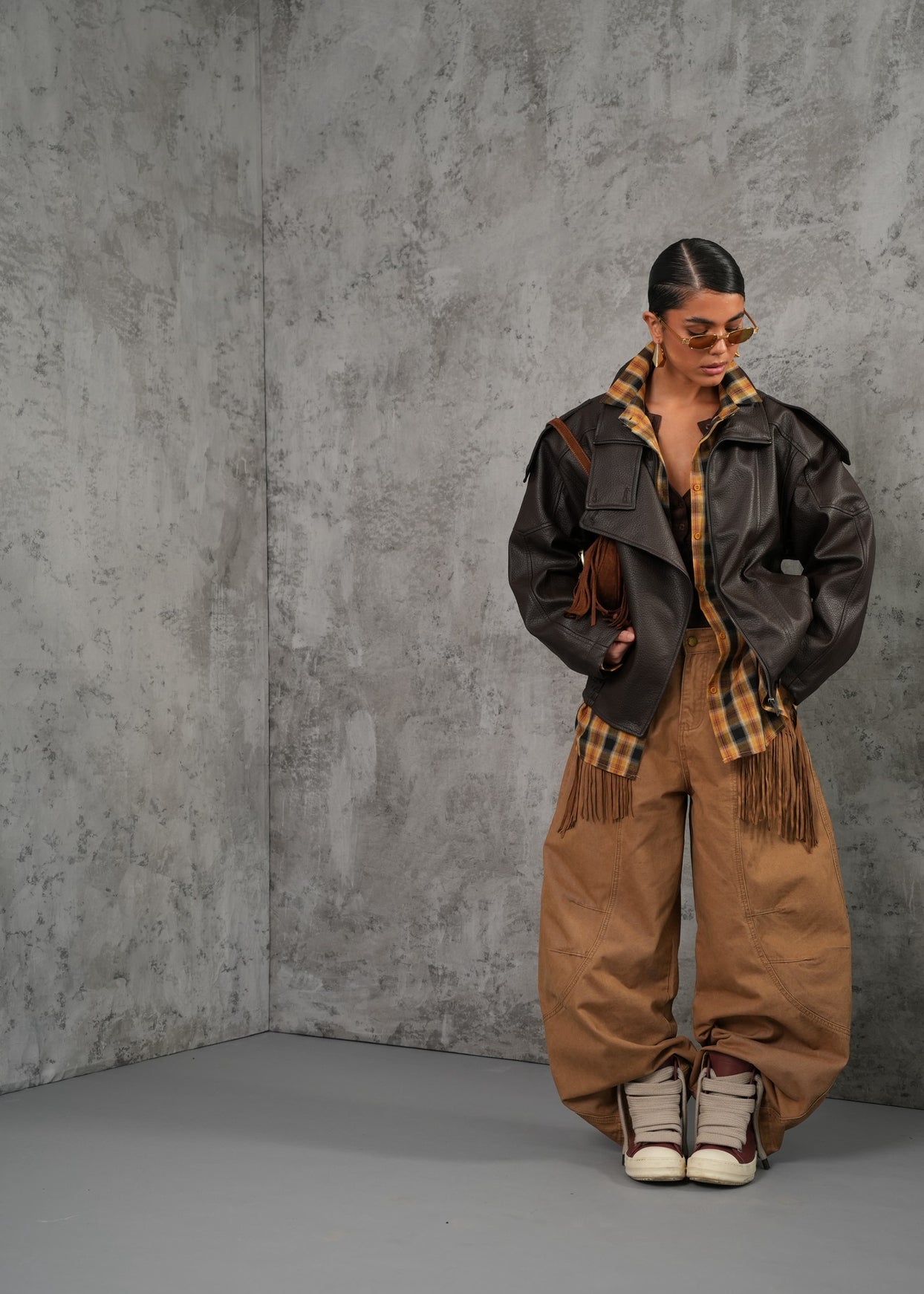 Jeans balloon Denver + frange camel