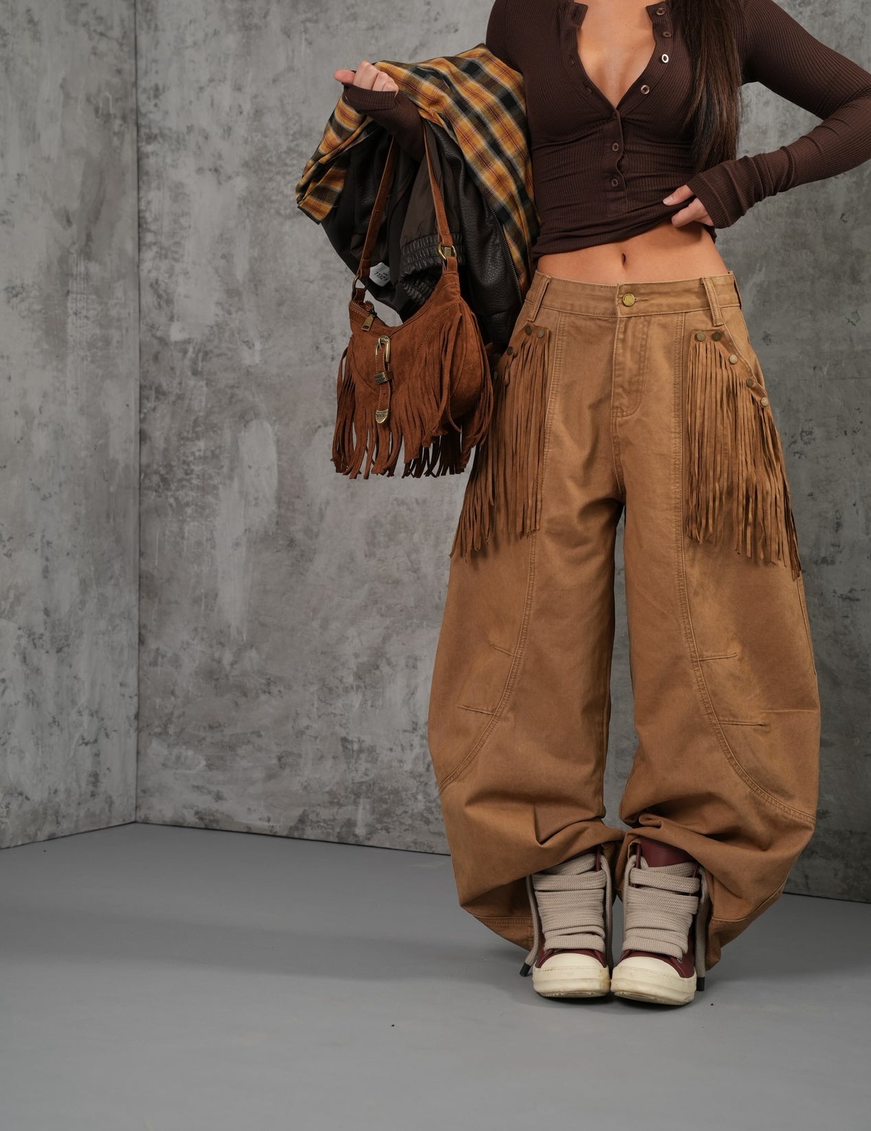 Jeans balloon Denver + frange camel