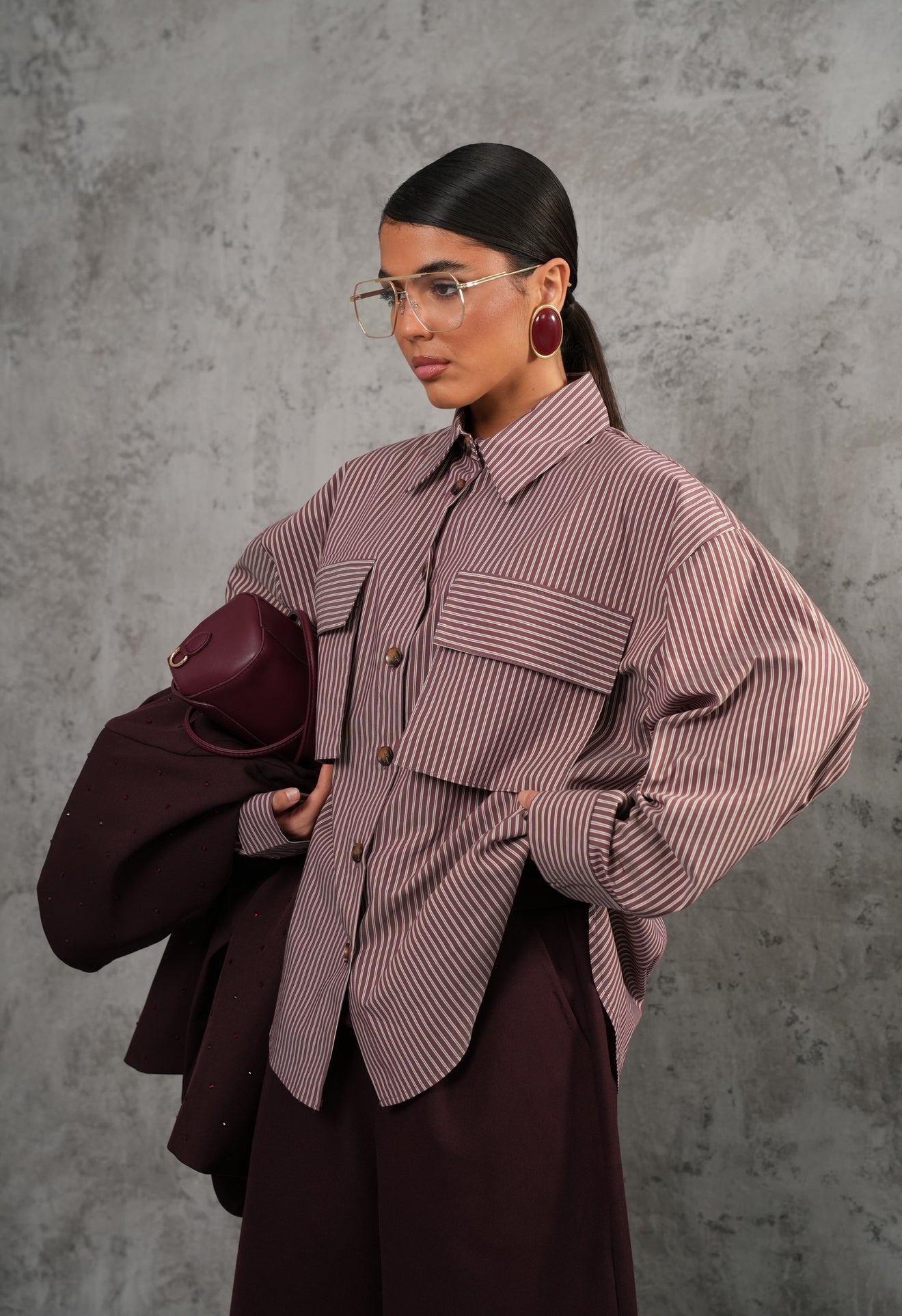 Camicia righe Dolores bordeaux by Lumina