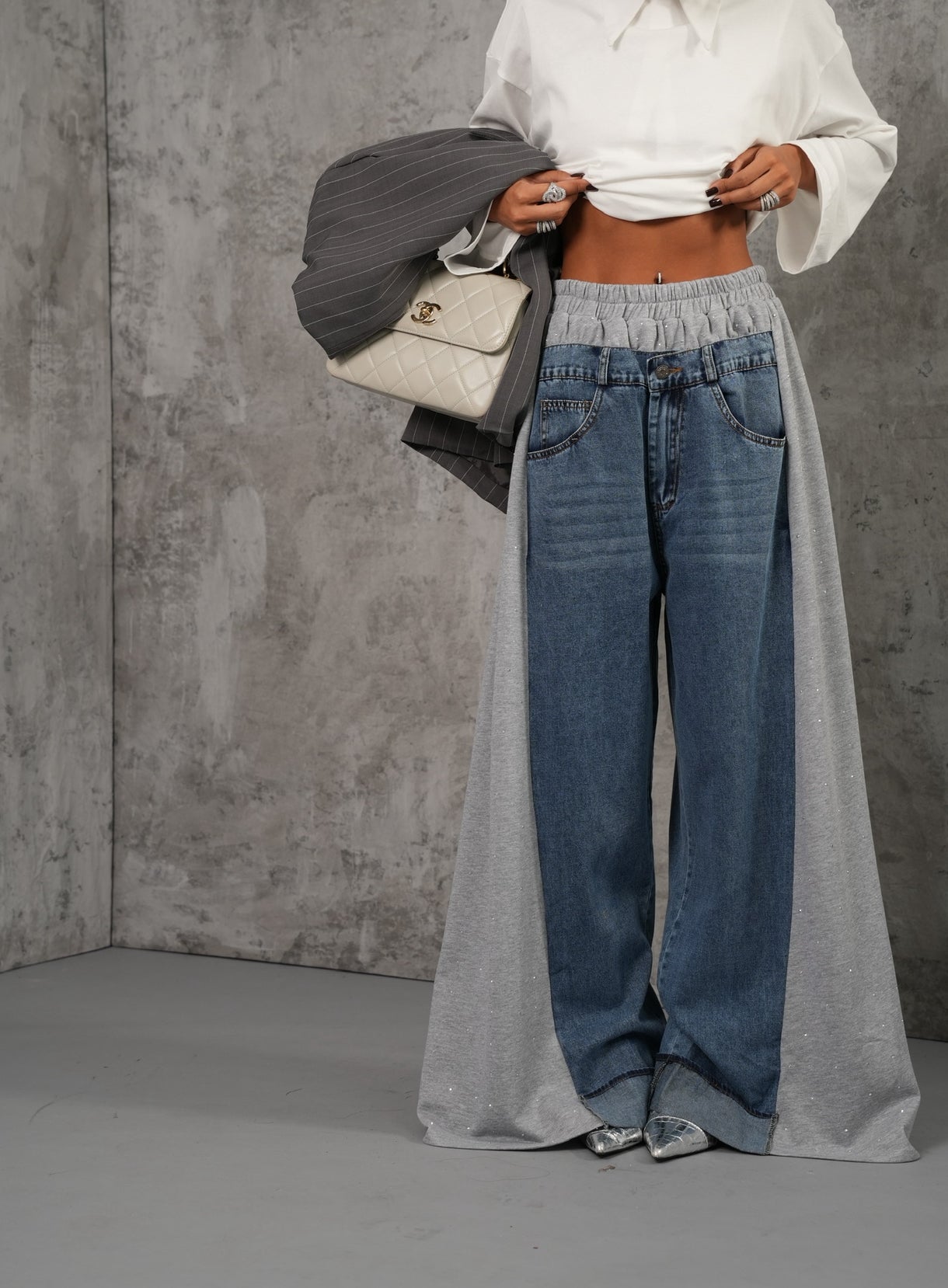 Pantaloni strass Sofy grigi