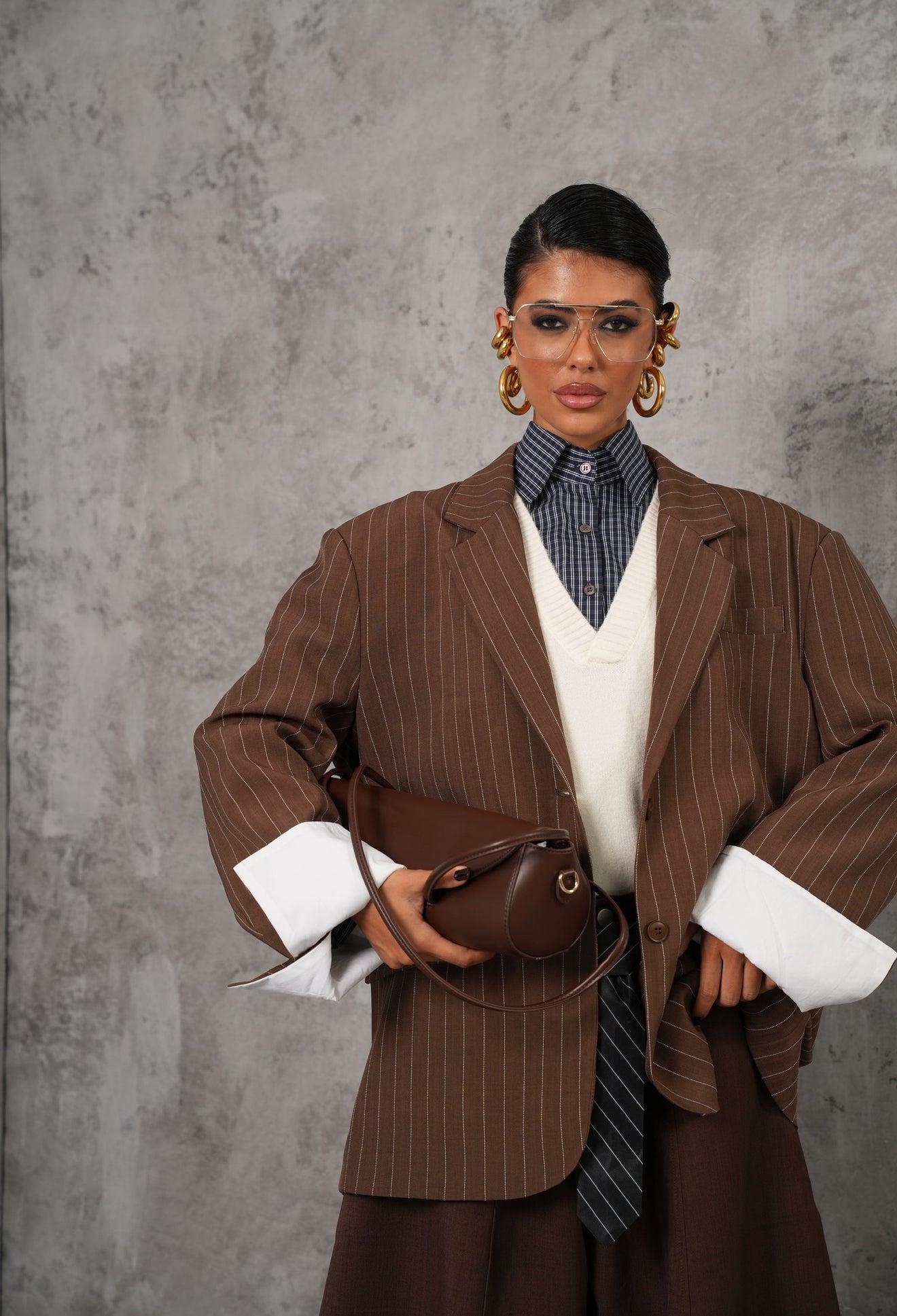 Blazer gessato Essence marrone
