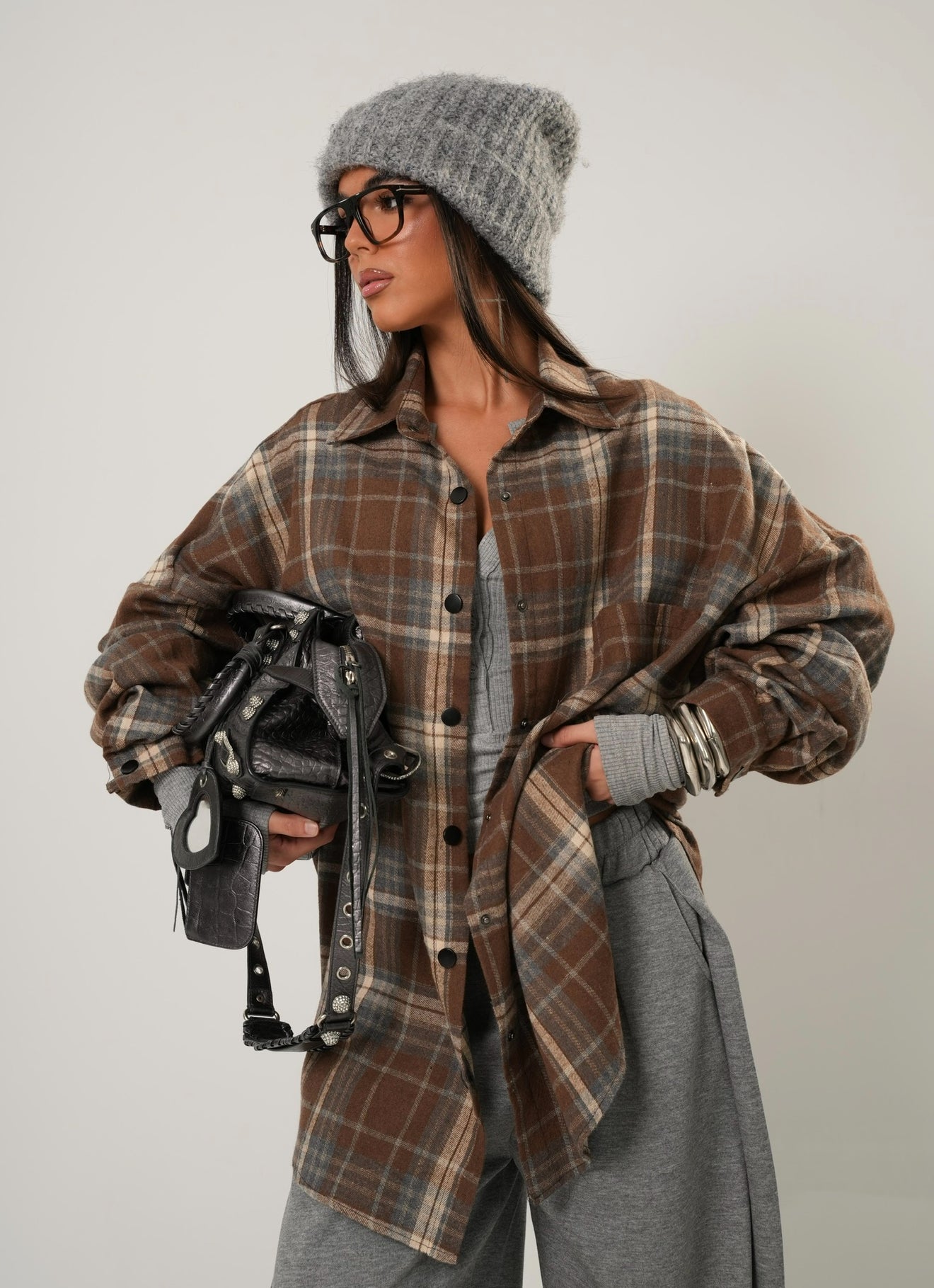 Camicione tartan Mattie marrone/grigio