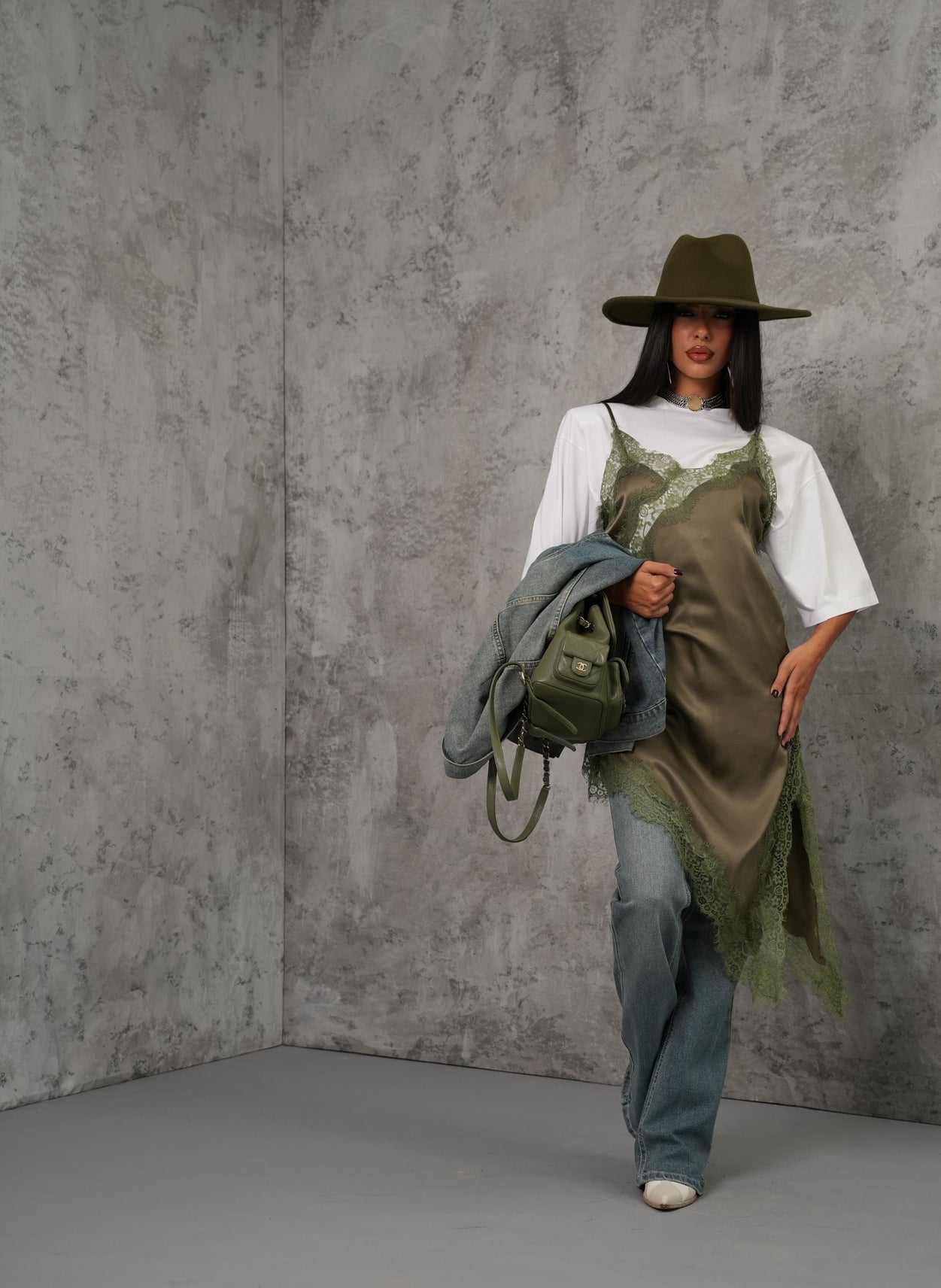 Vestito satin Tezzy verde by Lumina