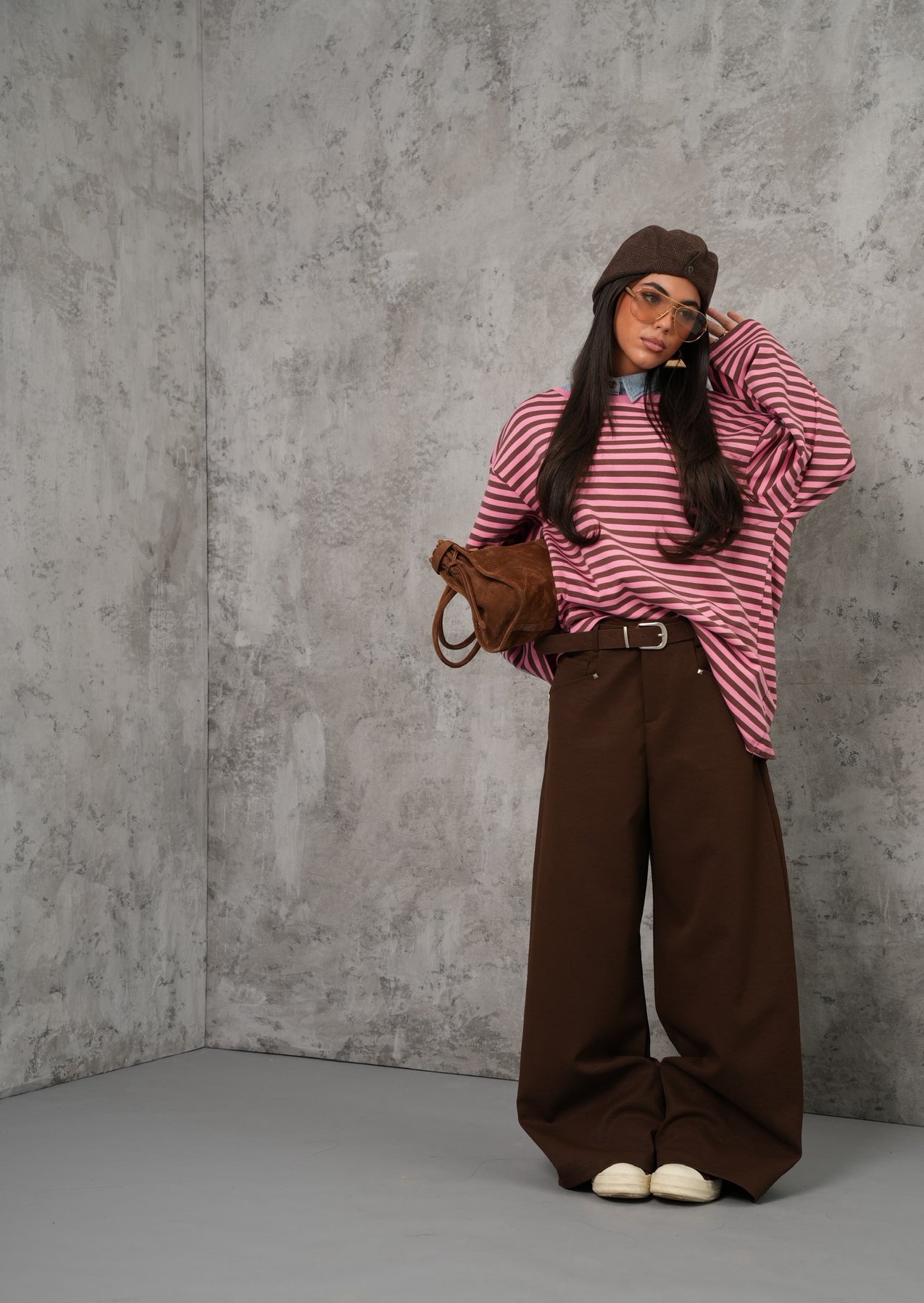 Pantaloni Griselde marroni + cintura e foulard