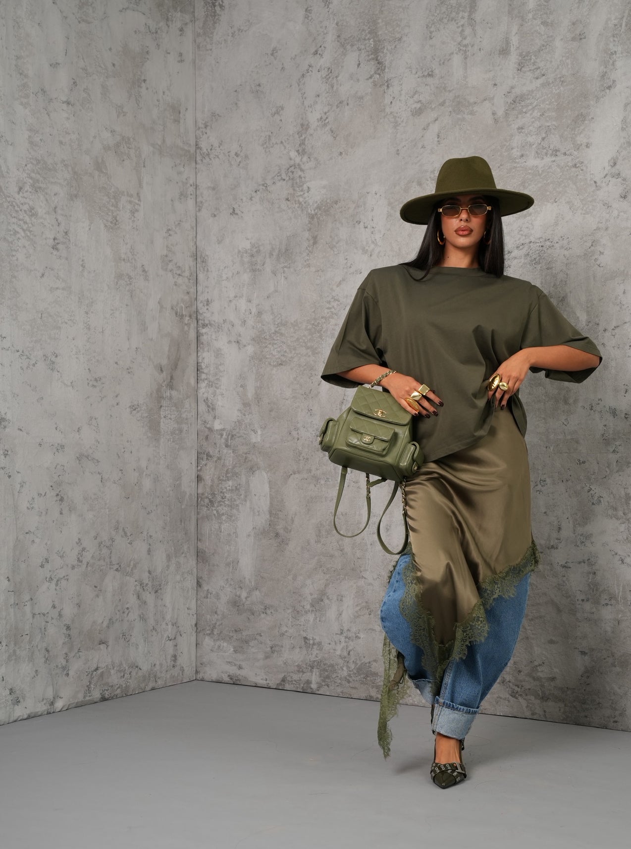 Gonna asimmetrica Avery verde by Lumina