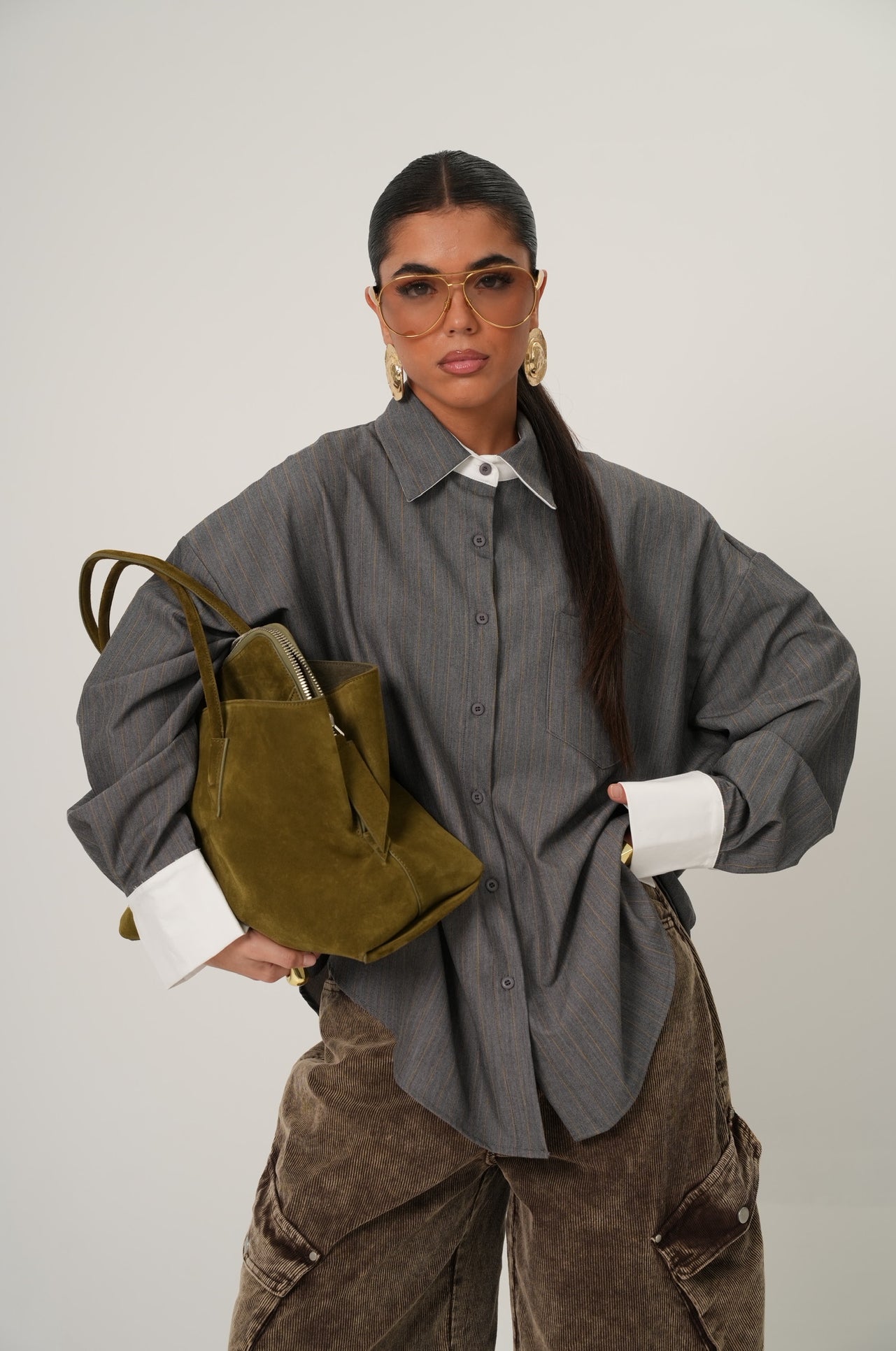Camicia gessata Olivia grigia
